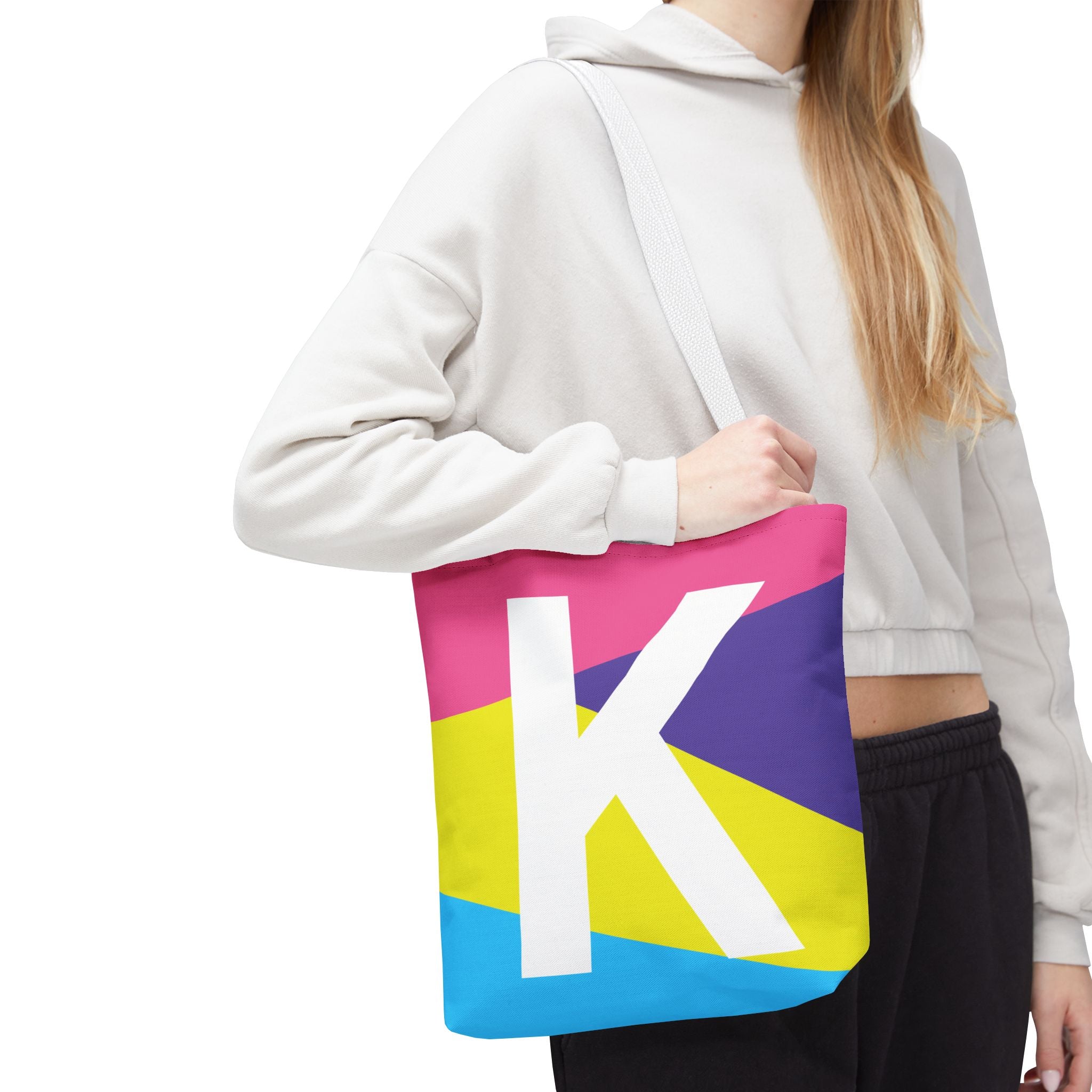 Monogram 'K' Colorblock Tote Bag — Personalized Initial K Shoulder Tote