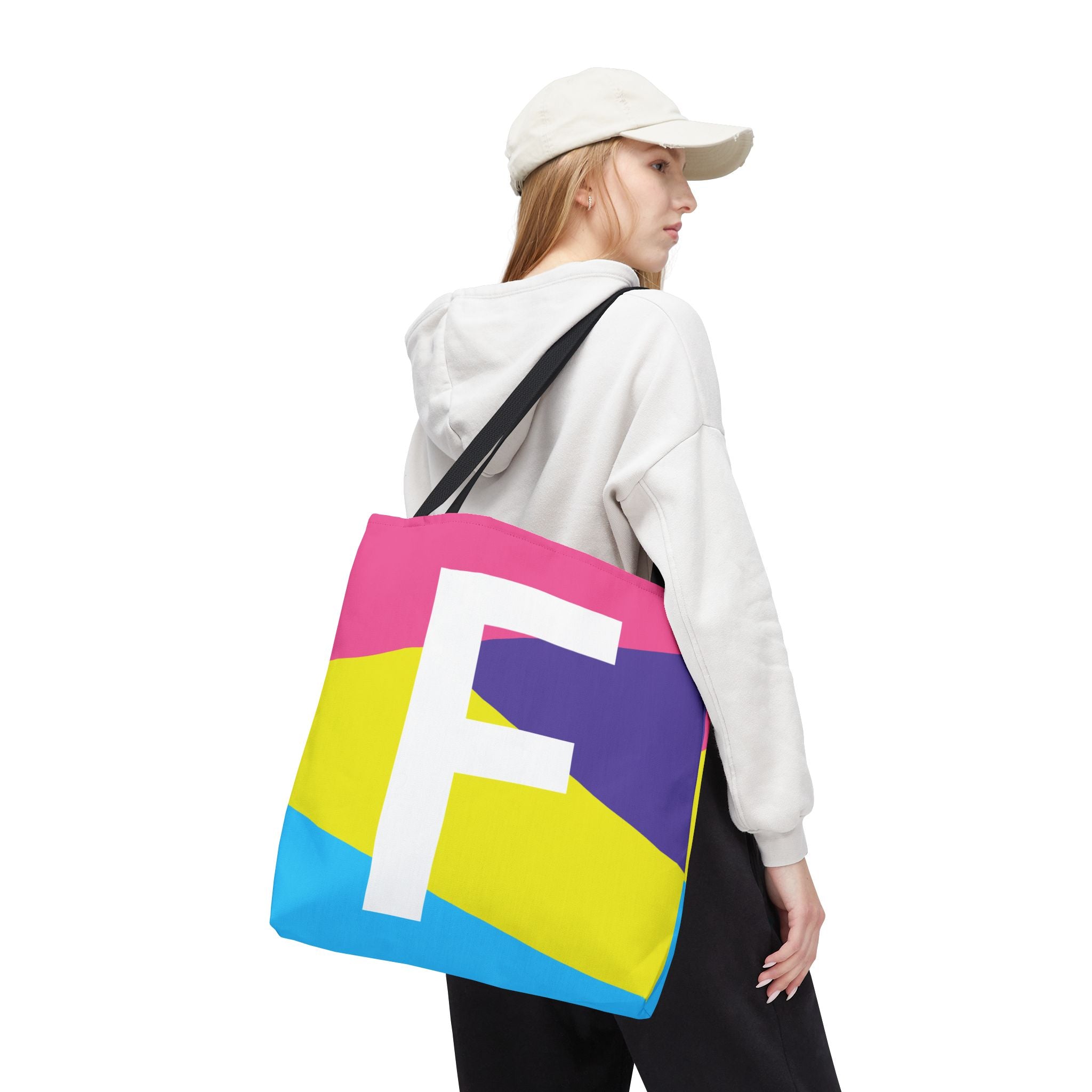 Monogram 'F' Colorblock Tote Bag — Personalized Initial F Shoulder Tote