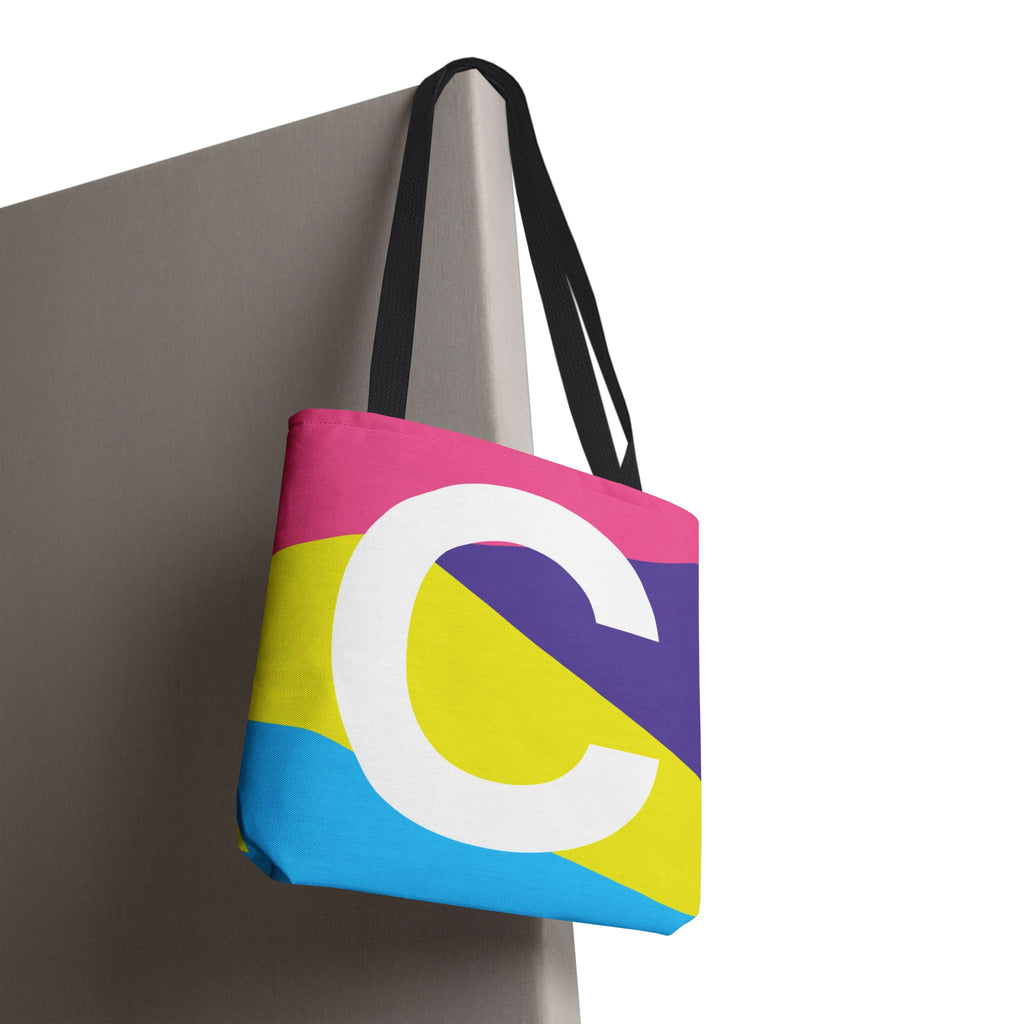Monogram 'C' Colorblock Tote Bag — Personalized Initial C Shoulder Tote
