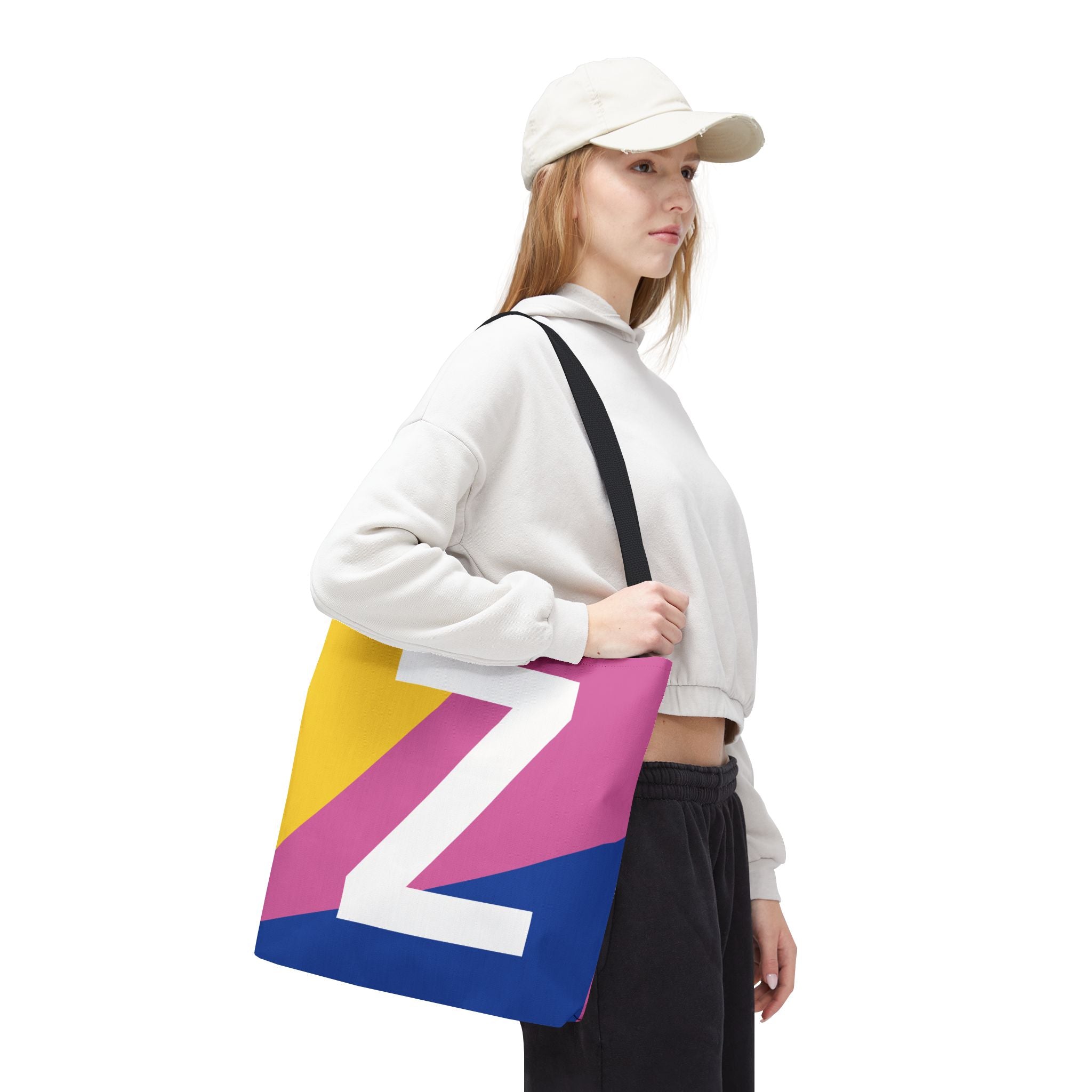 Monogram 'Z' Colorblock Tote Bag — Personalized Initial Z Shoulder Tote