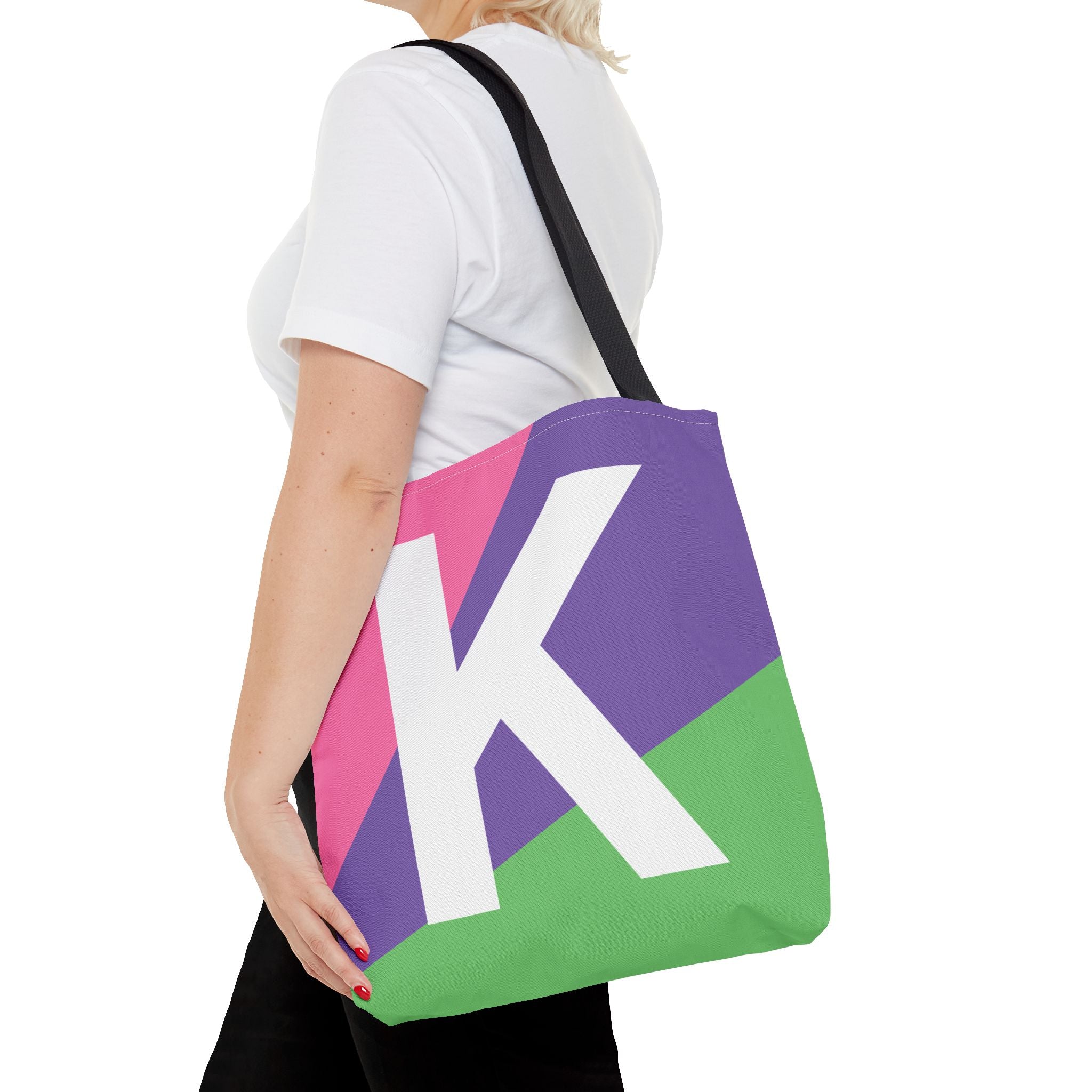 Monogram 'K' Colorblock Tote Bag — Personalized Initial K Shoulder Tote
