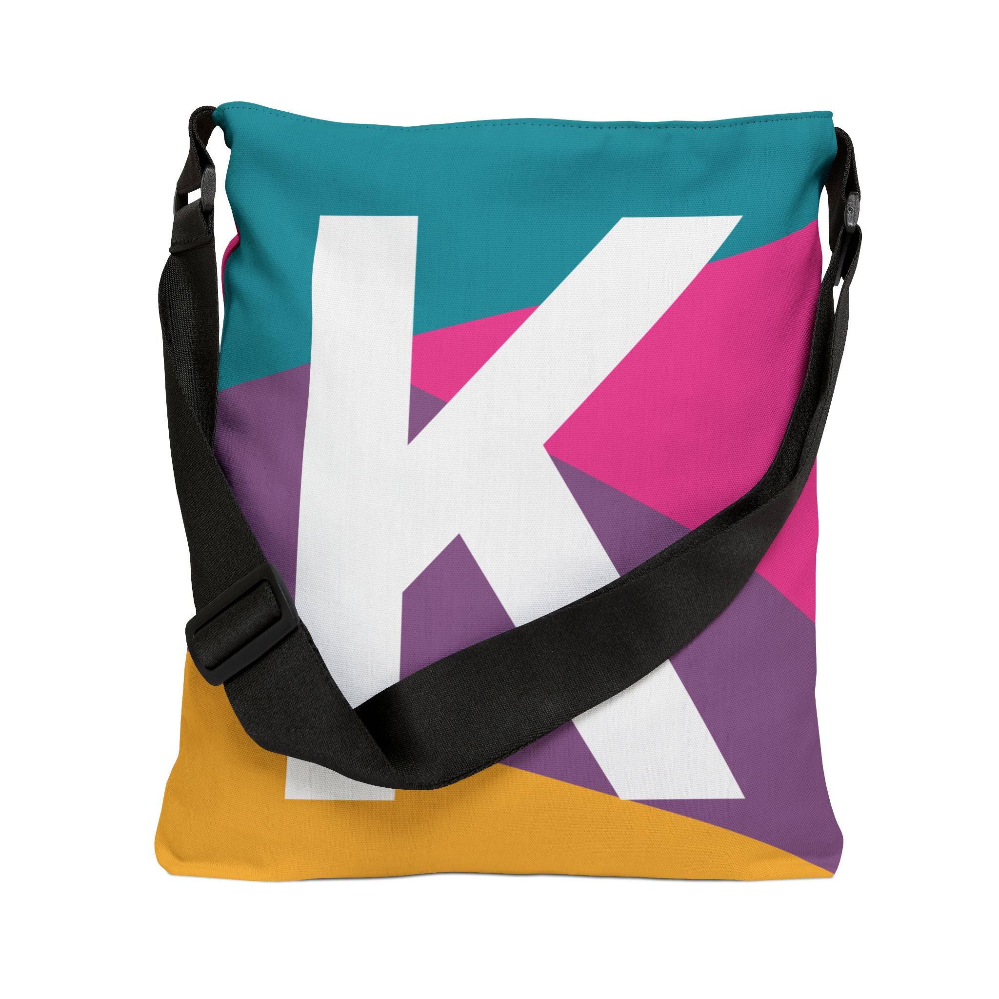 Initial Letter 'K' Colorblock Adjustable Tote Bag — Monogram Alphabet Shoulder Bag