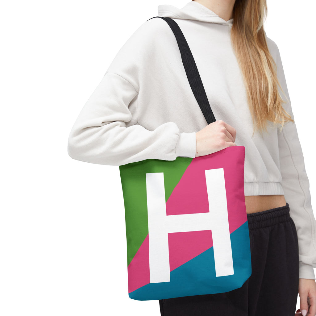 Monogram 'H' Colorblock Tote Bag — Personalized Initial H Shoulder Tote