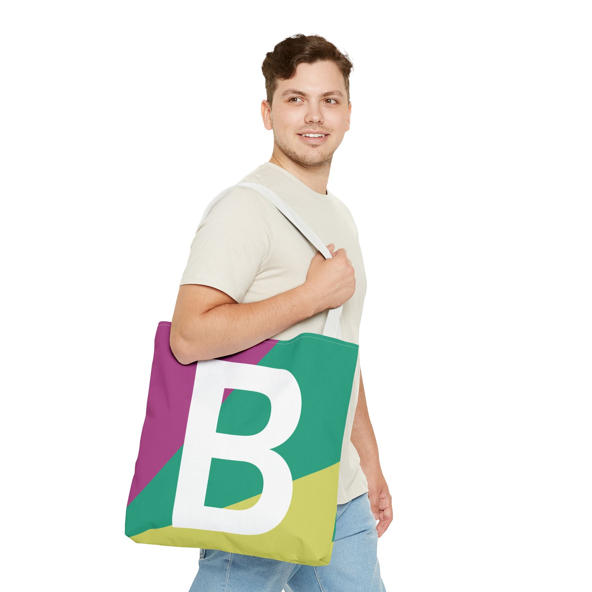 Monogram 'B' Colorblock Tote Bag — Personalized Initial B Shoulder Tote