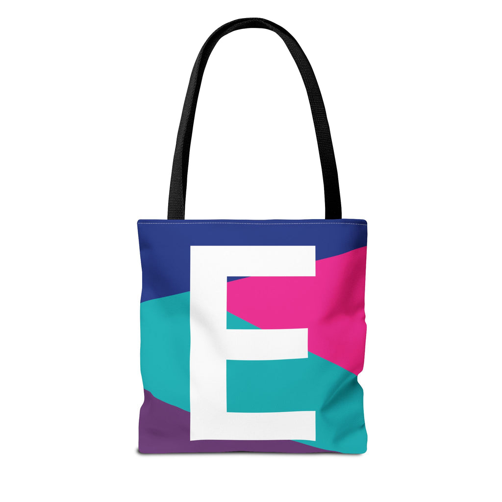 Monogram 'E' Colorblock Tote Bag — Personalized Initial E Shoulder Tote