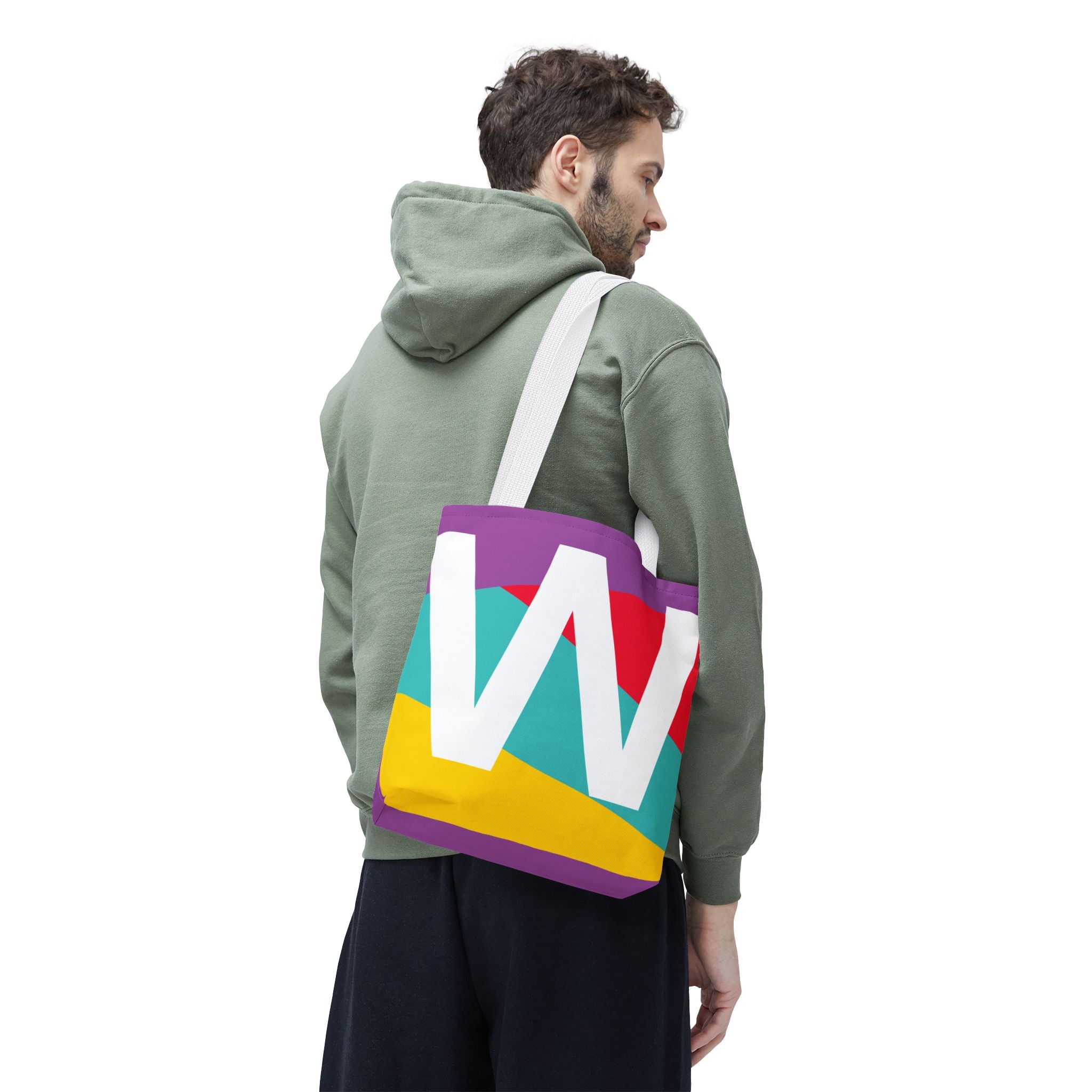 Monogram 'W' Colorblock Tote Bag — Personalized Initial W Shoulder Tote