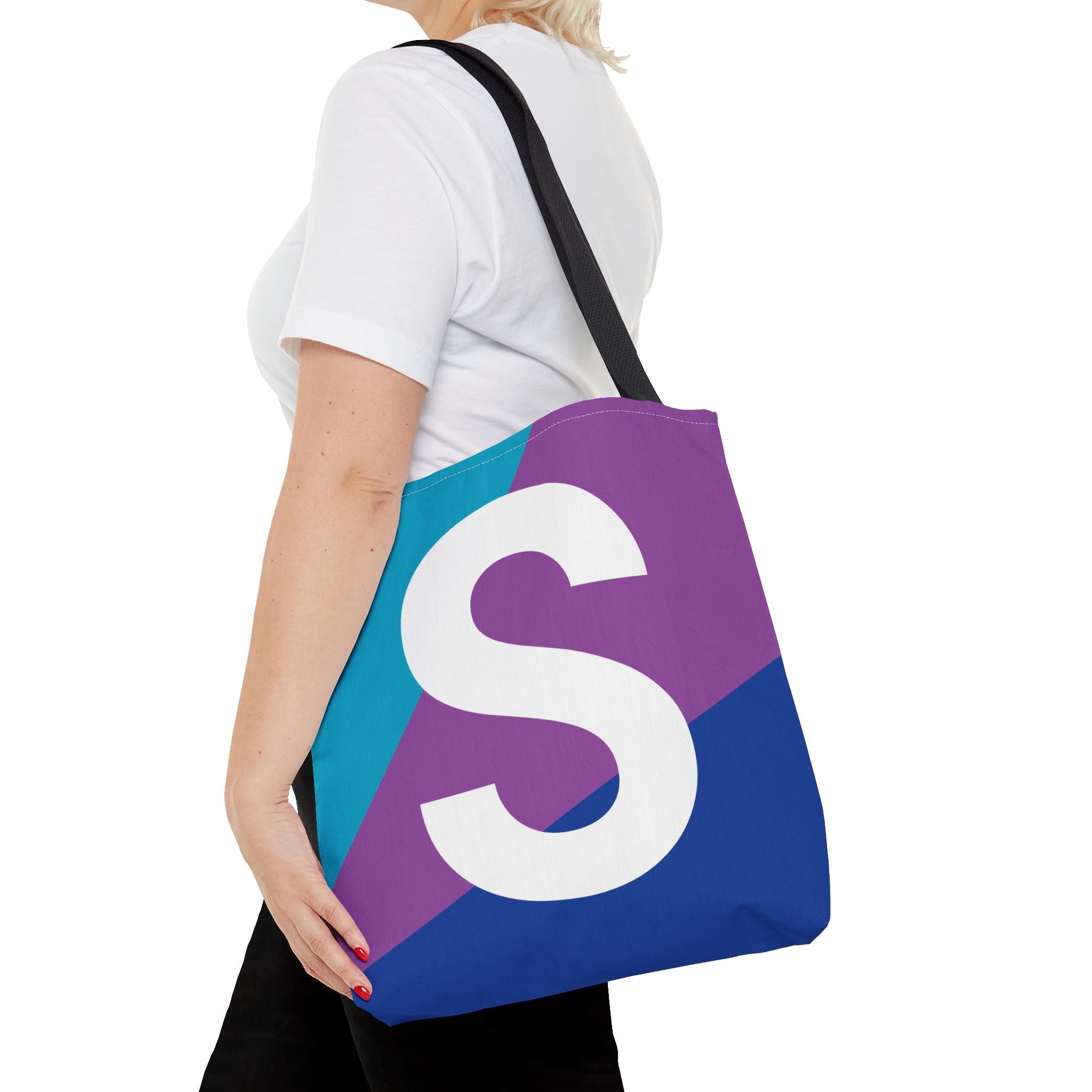 Monogram 'S' Colorblock Tote Bag — Personalized Initial S Shoulder Tote