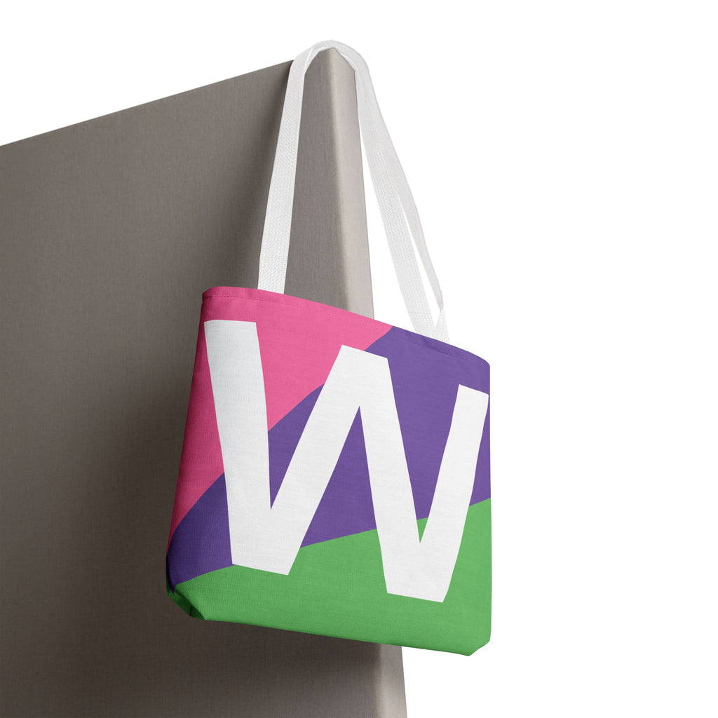 Monogram 'W' Colorblock Tote Bag — Personalized Initial W Shoulder Tote