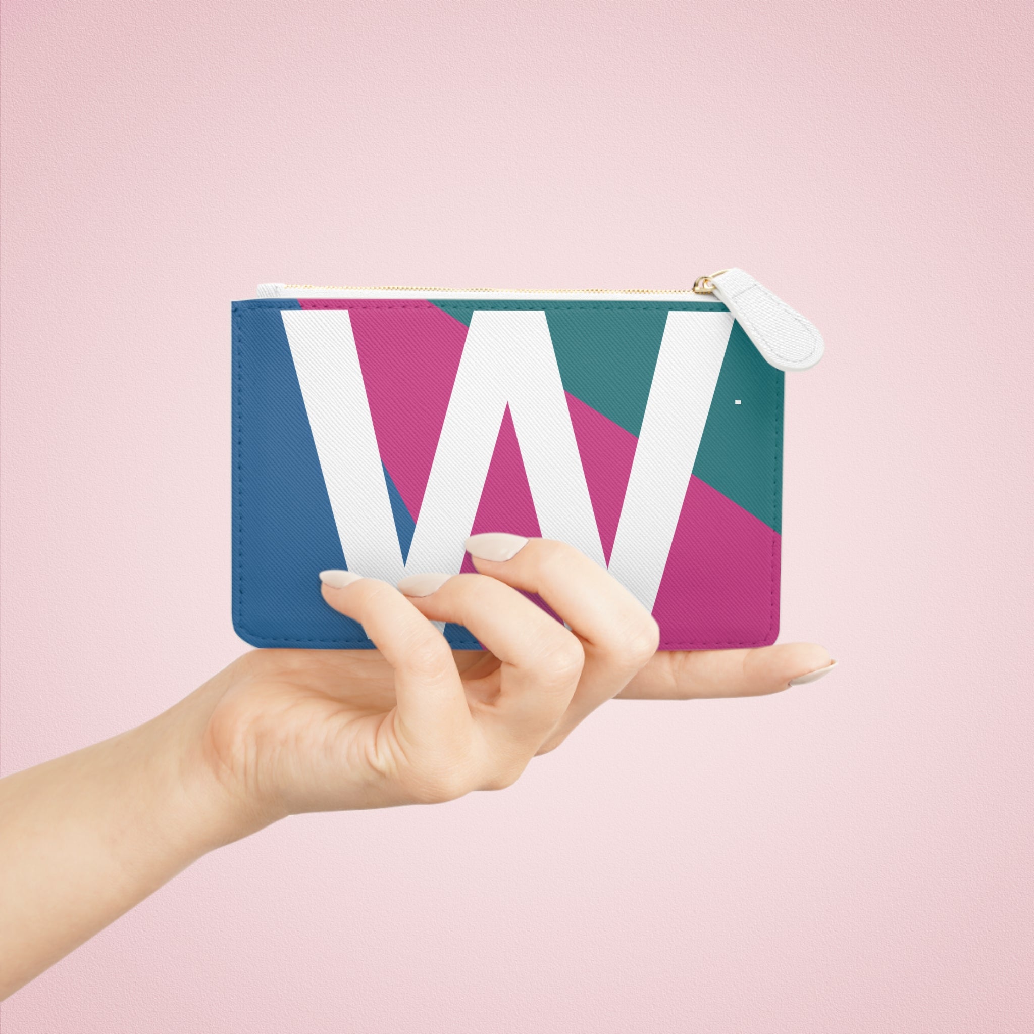 Initial W Mini Clutch — Colorblock Monogram Wristlet Wallet