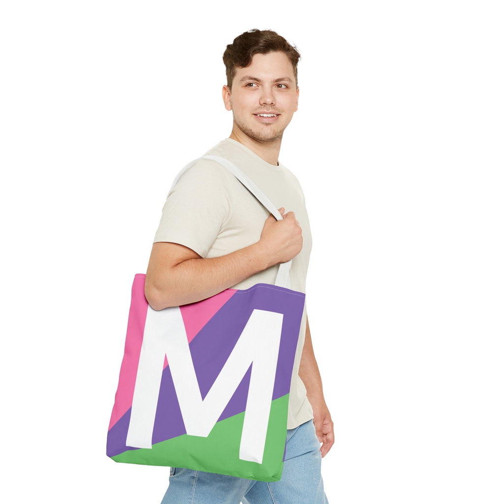 Monogram 'M' Colorblock Tote Bag — Personalized Initial M Shoulder Tote