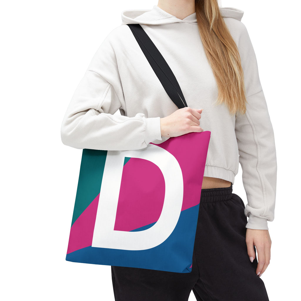 Monogram 'D' Colorblock Tote Bag — Personalized Initial D Shoulder Tote