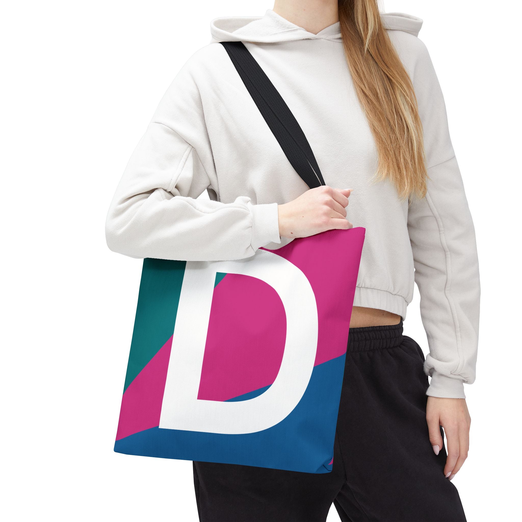 Monogram 'D' Colorblock Tote Bag — Personalized Initial D Shoulder Tote