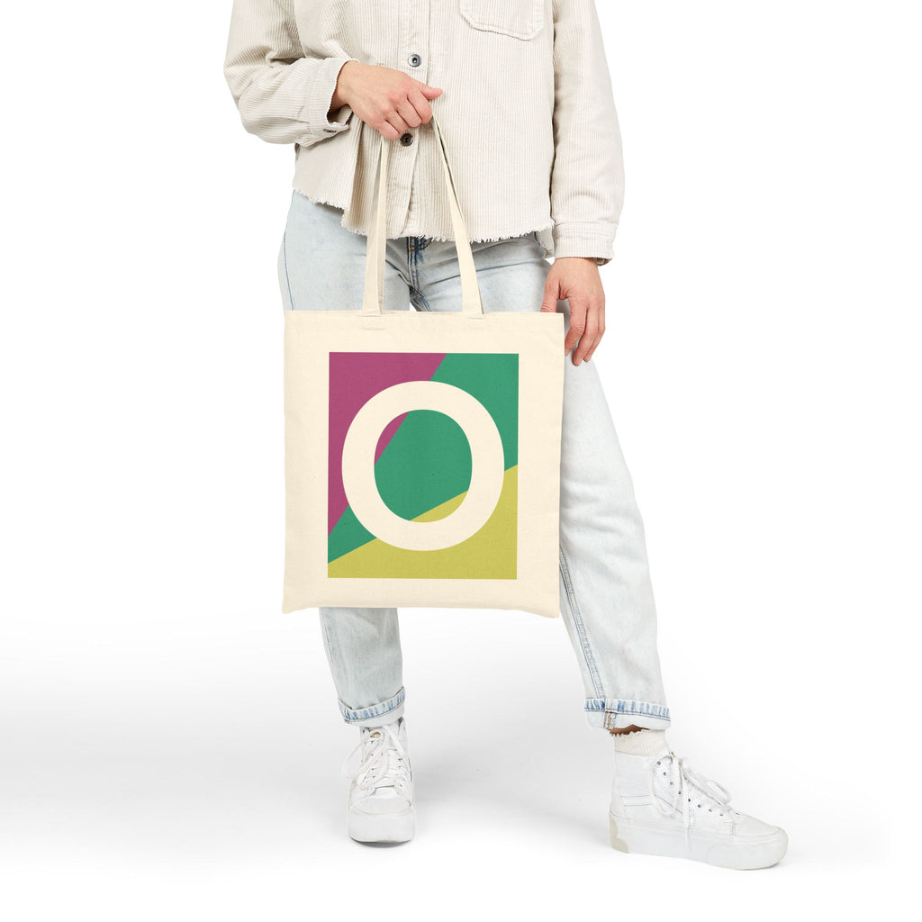 Initial O Colorblock Canvas Tote Bag — Monogram Letter O Reusable Grocery Tote