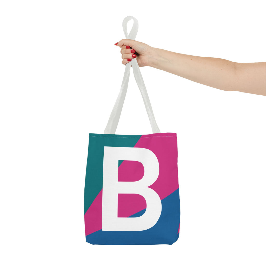Monogram 'B' Colorblock Tote Bag — Personalized Initial B Shoulder Tote