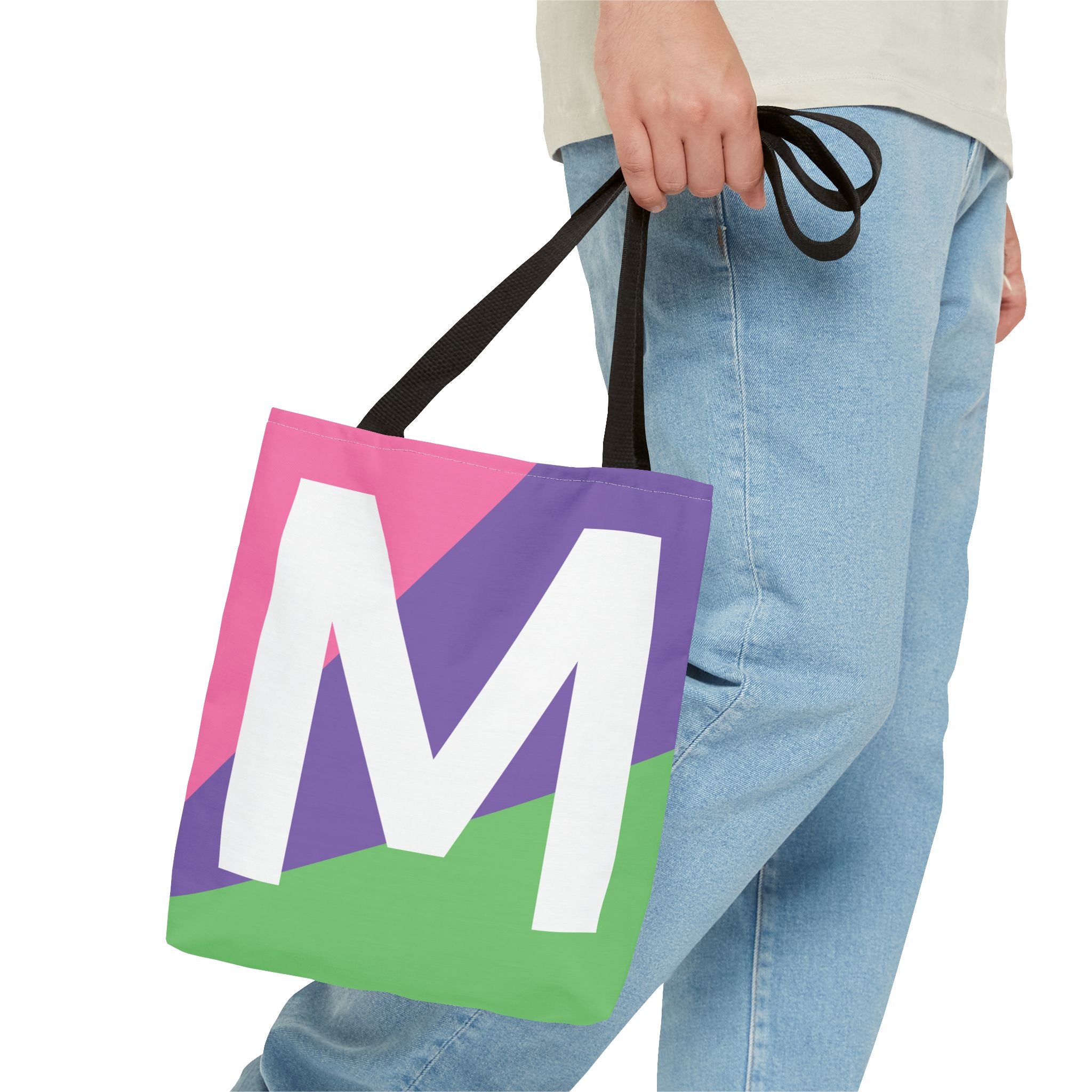 Monogram 'M' Colorblock Tote Bag — Personalized Initial M Shoulder Tote