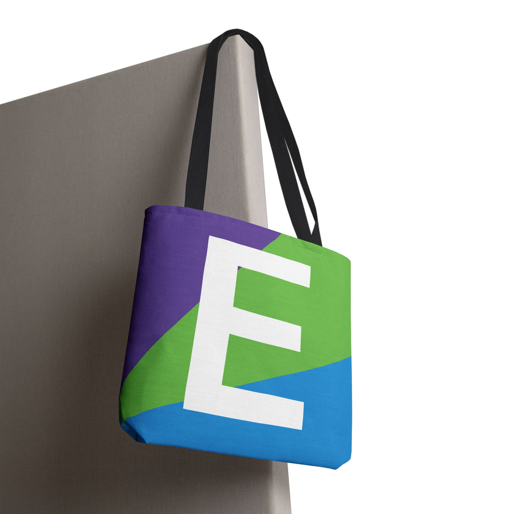 Monogram 'E' Colorblock Tote Bag — Personalized Initial E Shoulder Tote