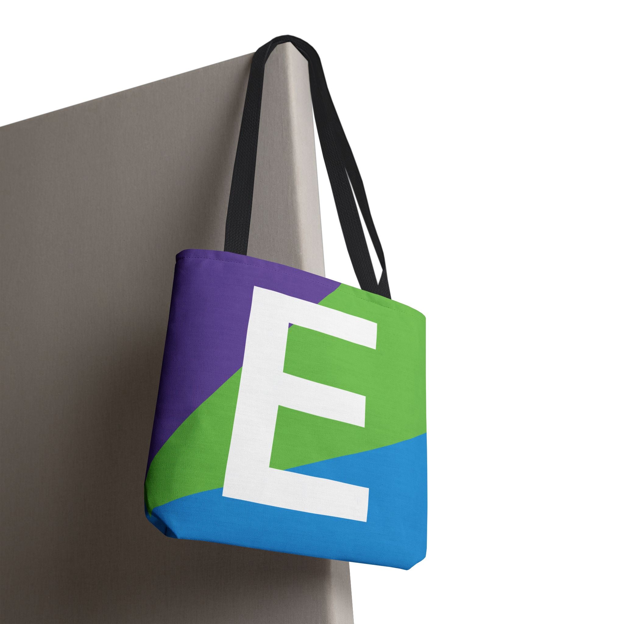 Monogram 'E' Colorblock Tote Bag — Personalized Initial E Shoulder Tote