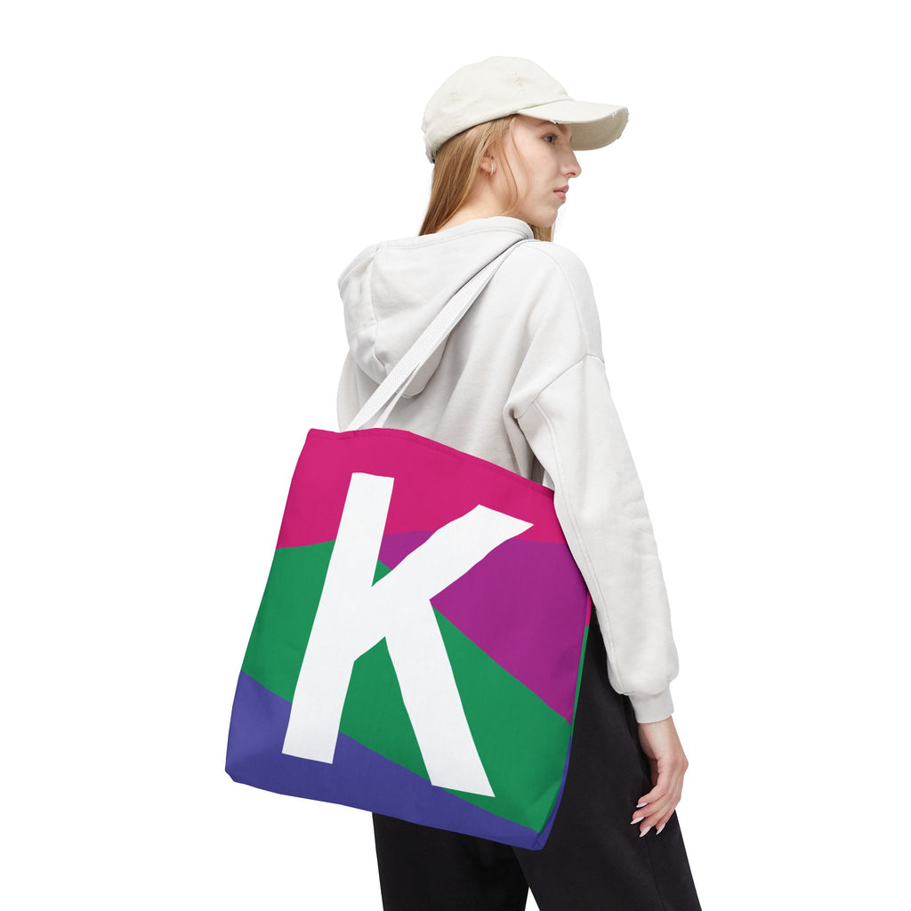 Monogram 'K' Colorblock Tote Bag — Personalized Initial K Shoulder Tote