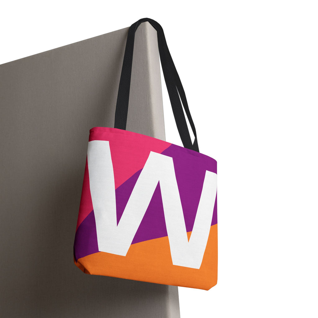 Monogram 'W' Colorblock Tote Bag — Personalized Initial W Shoulder Tote