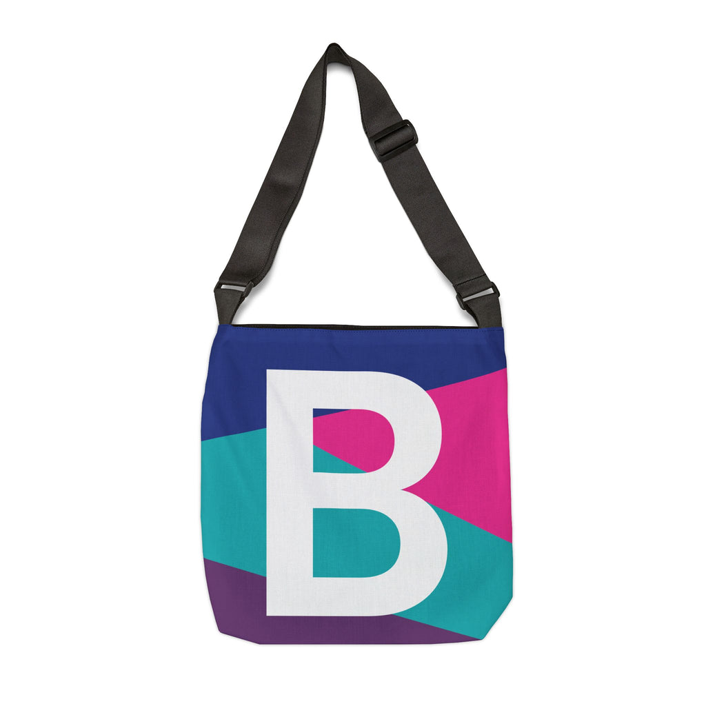 Initial Letter 'B' Colorblock Adjustable Tote Bag — Monogram Alphabet Shoulder Bag