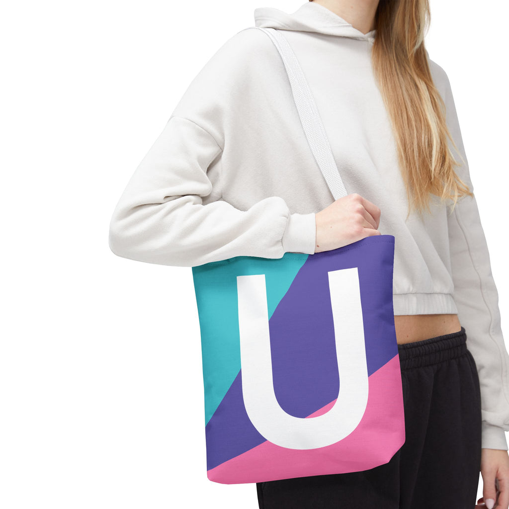 Monogram 'U' Colorblock Tote Bag — Personalized Initial U Shoulder Tote