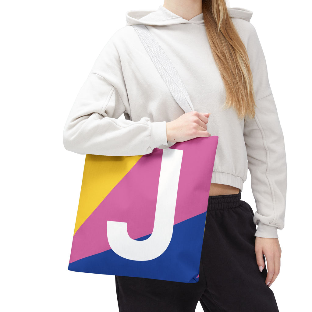 Monogram 'J' Colorblock Tote Bag — Personalized Initial J Shoulder Tote