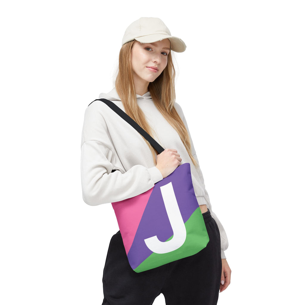 Monogram 'J' Colorblock Tote Bag — Personalized Initial J Shoulder Tote