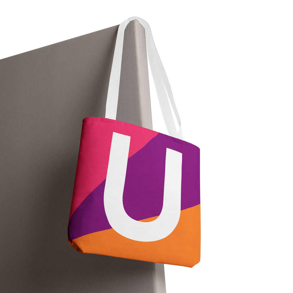 Monogram 'U' Colorblock Tote Bag — Personalized Initial U Shoulder Tote