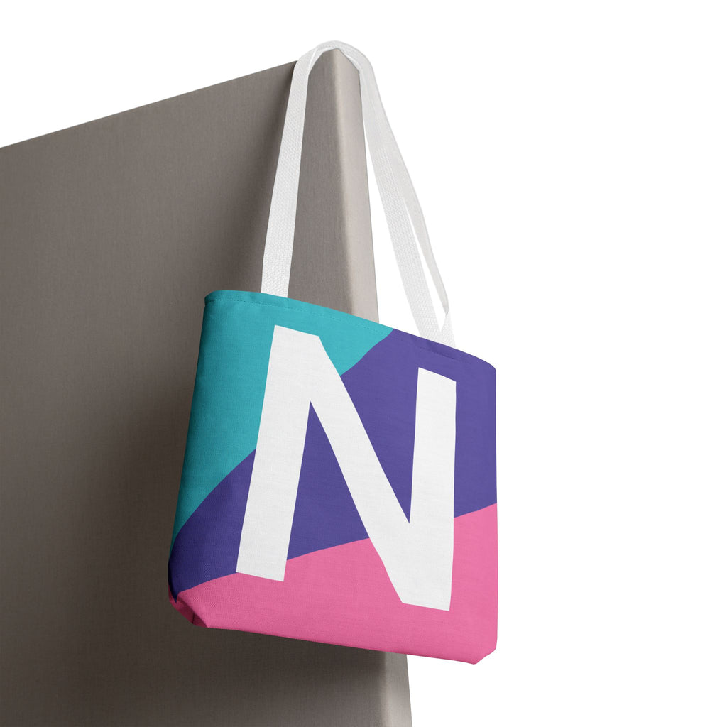 Monogram 'N' Colorblock Tote Bag — Personalized Initial N Shoulder Tote