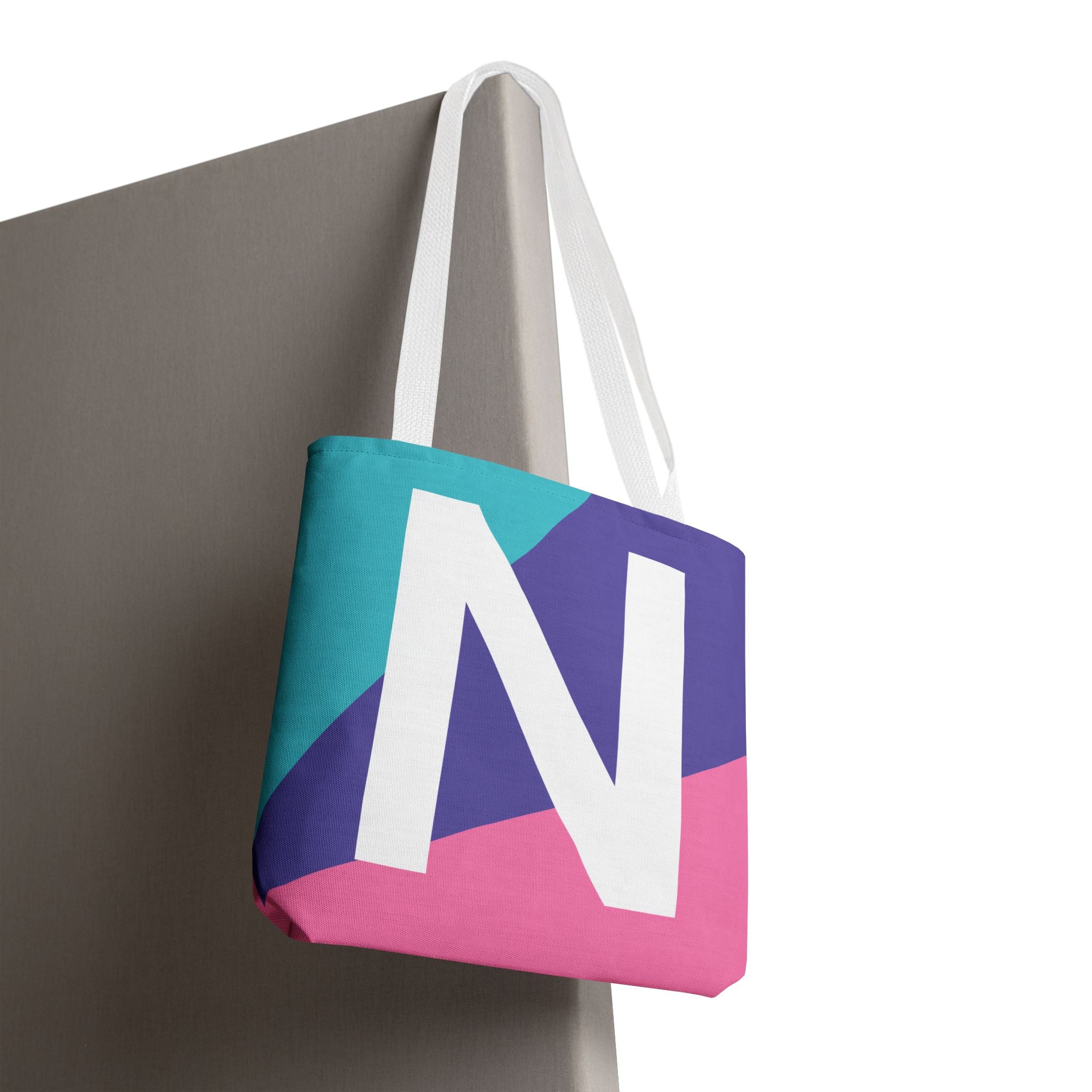 Monogram 'N' Colorblock Tote Bag — Personalized Initial N Shoulder Tote