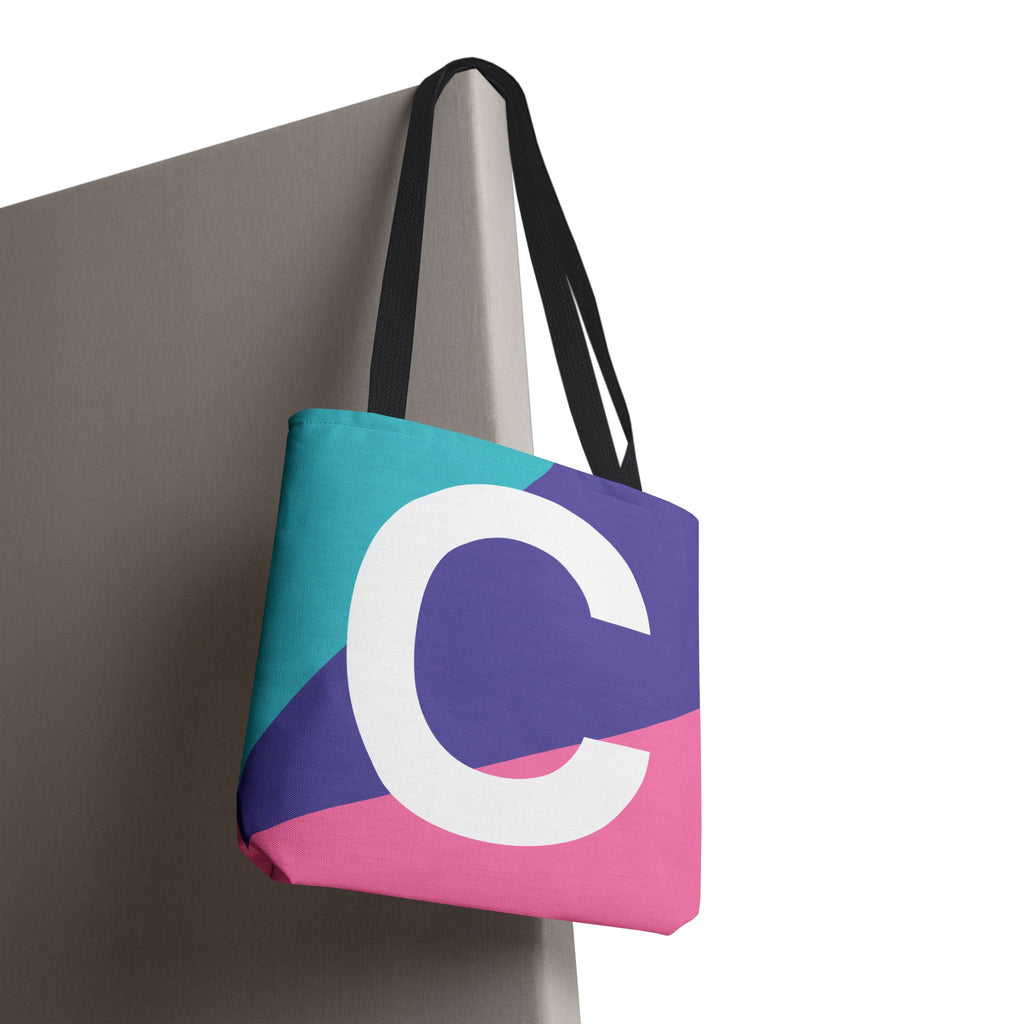 Monogram 'C' Colorblock Tote Bag — Personalized Initial C Shoulder Tote