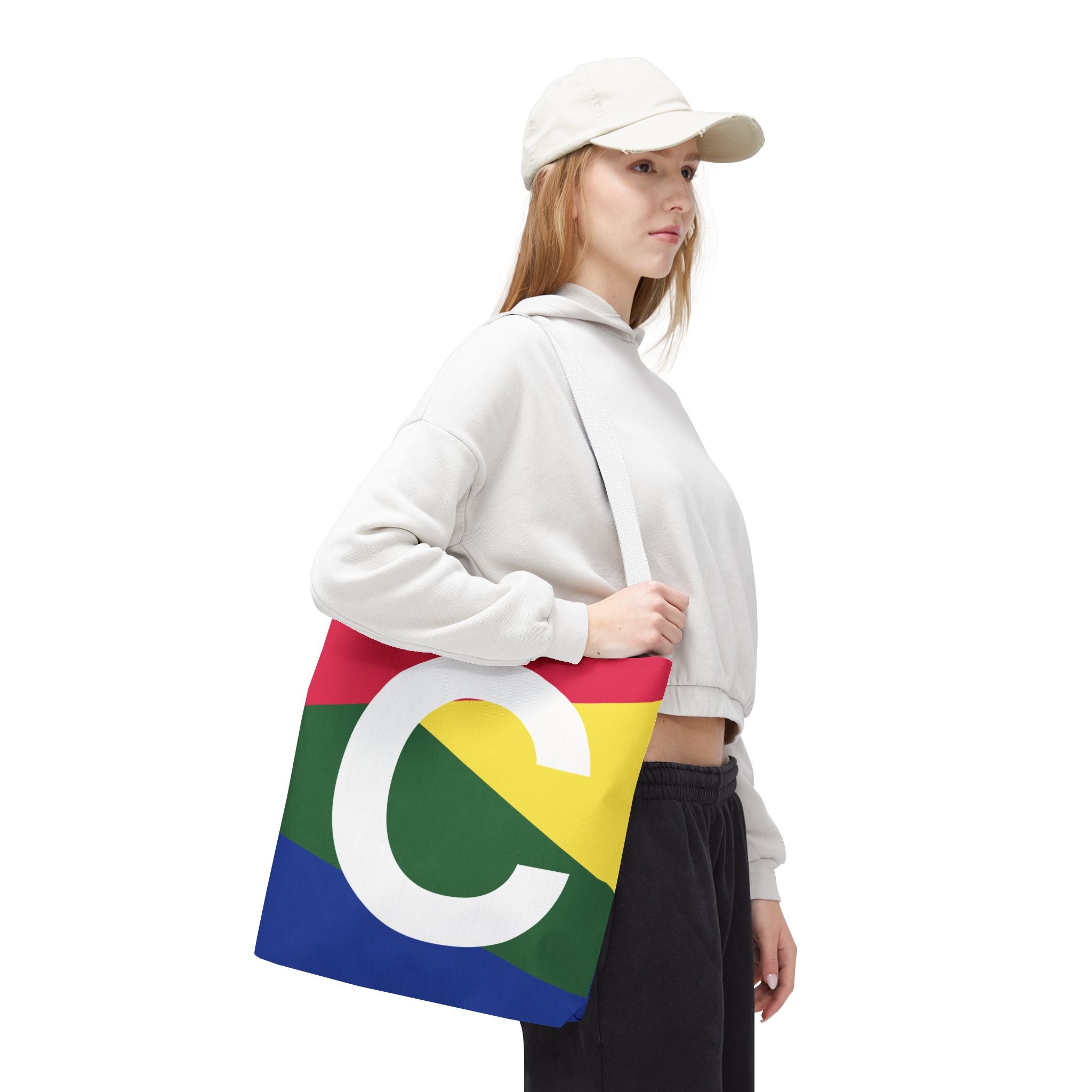 Monogram 'C' Colorblock Tote Bag — Personalized Initial C Shoulder Tote