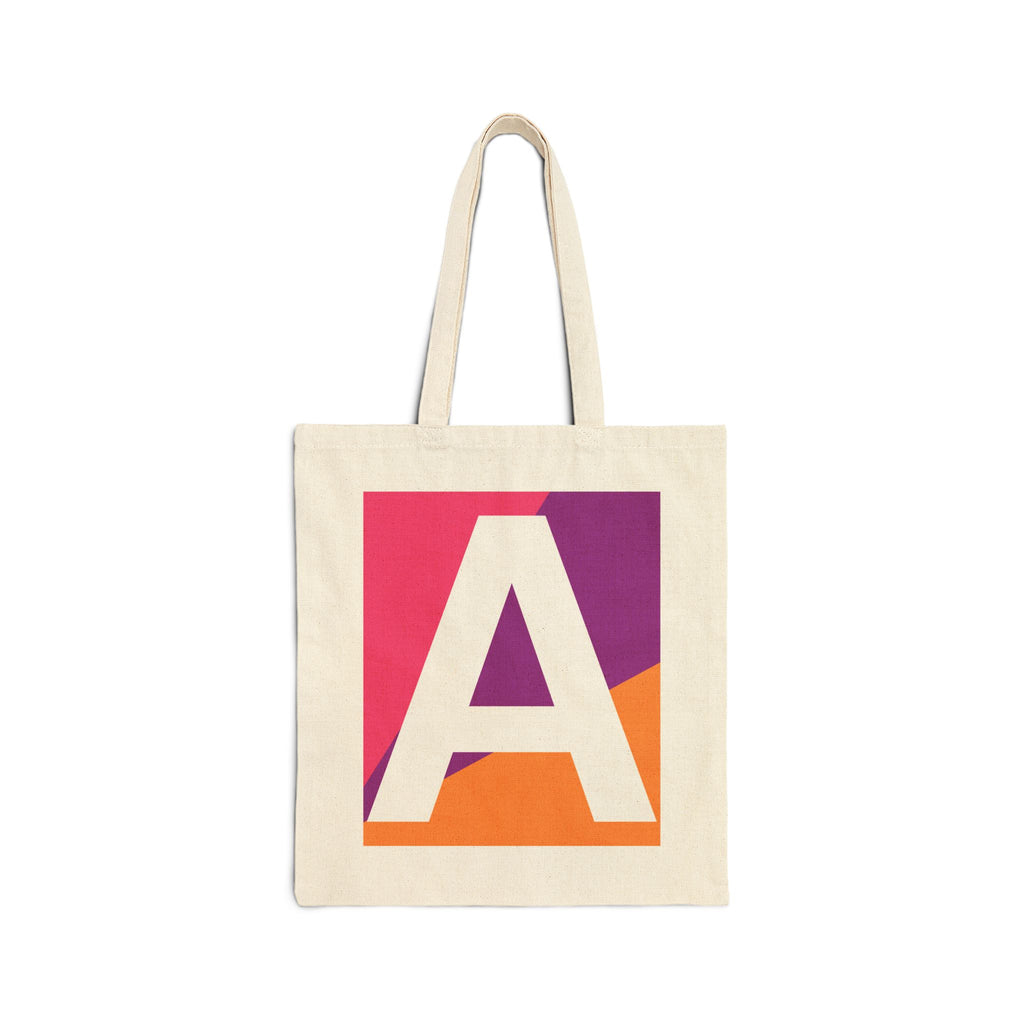 Initial A Colorblock Canvas Tote Bag — Monogram Letter A Reusable Grocery Tote
