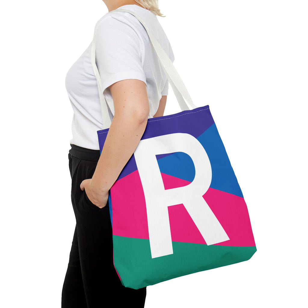 Monogram 'R' Colorblock Tote Bag — Personalized Initial R Shoulder Tote