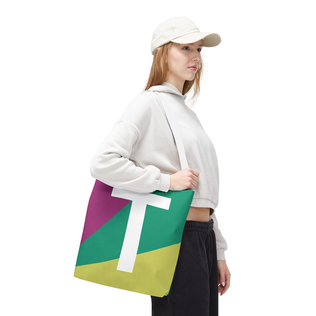 Monogram 'T' Colorblock Tote Bag — Personalized Initial T Shoulder Tote