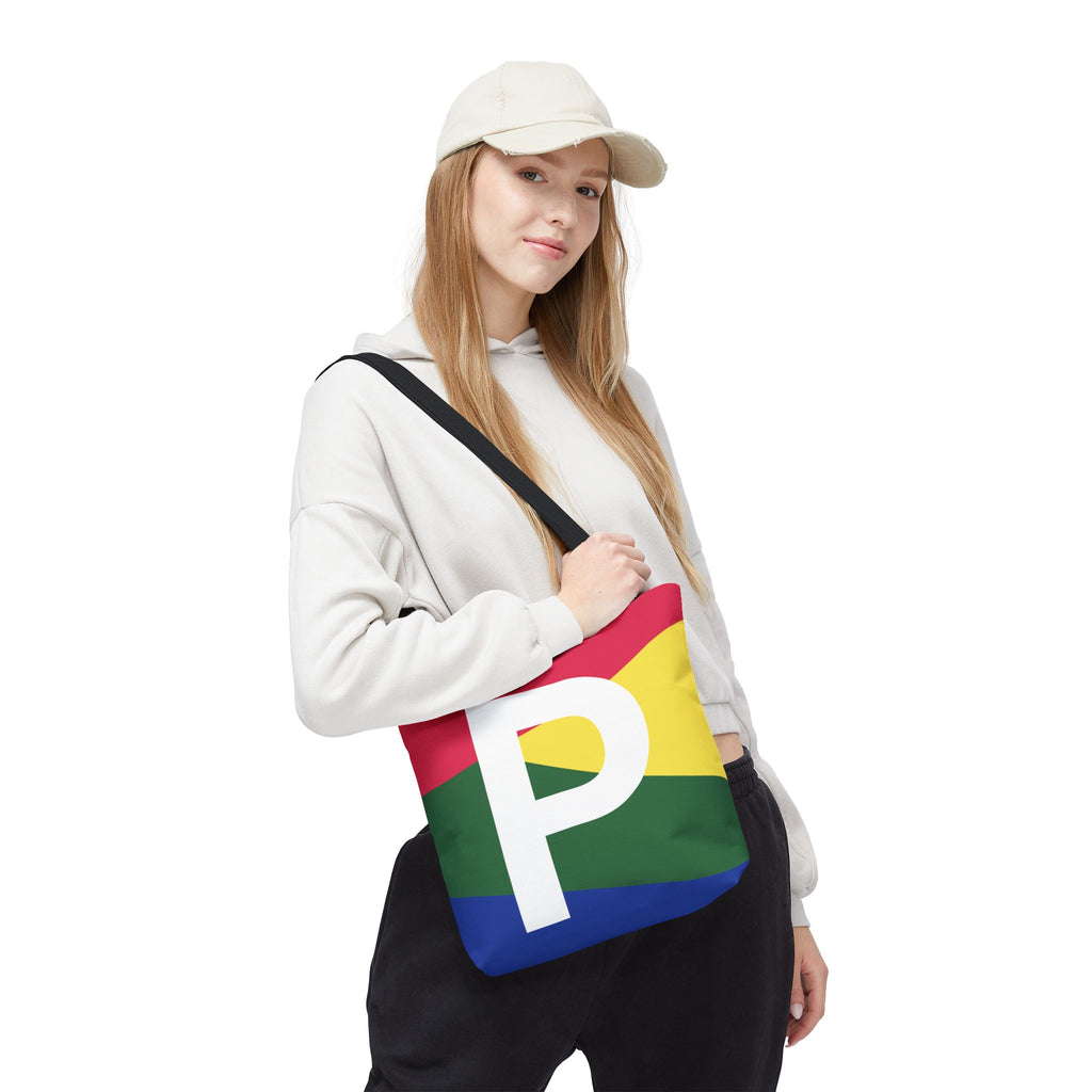 Monogram 'P' Colorblock Tote Bag — Personalized Initial P Shoulder Tote