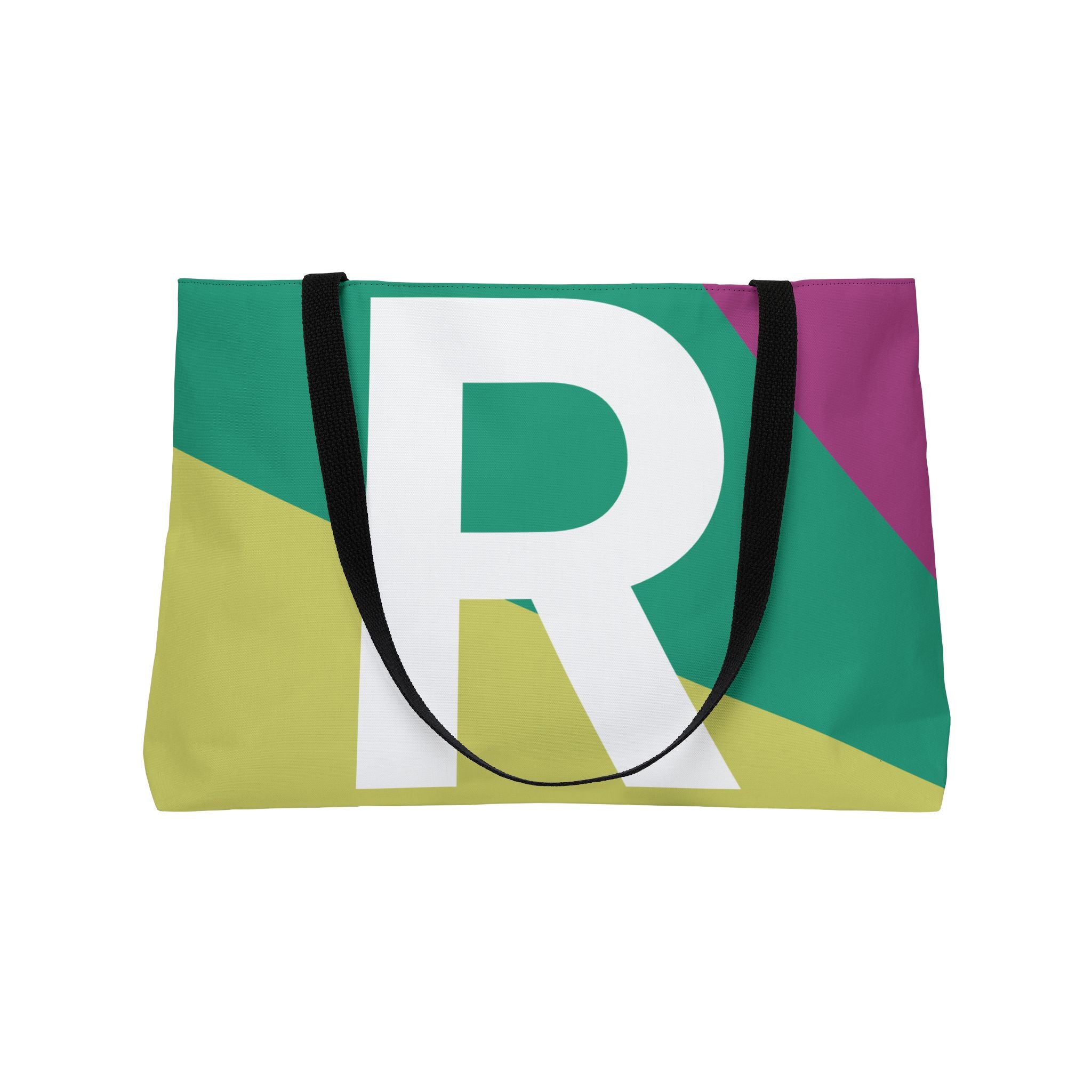 Personalized 'R' Colorblock Tote Bag — Monogram Weekender Tote