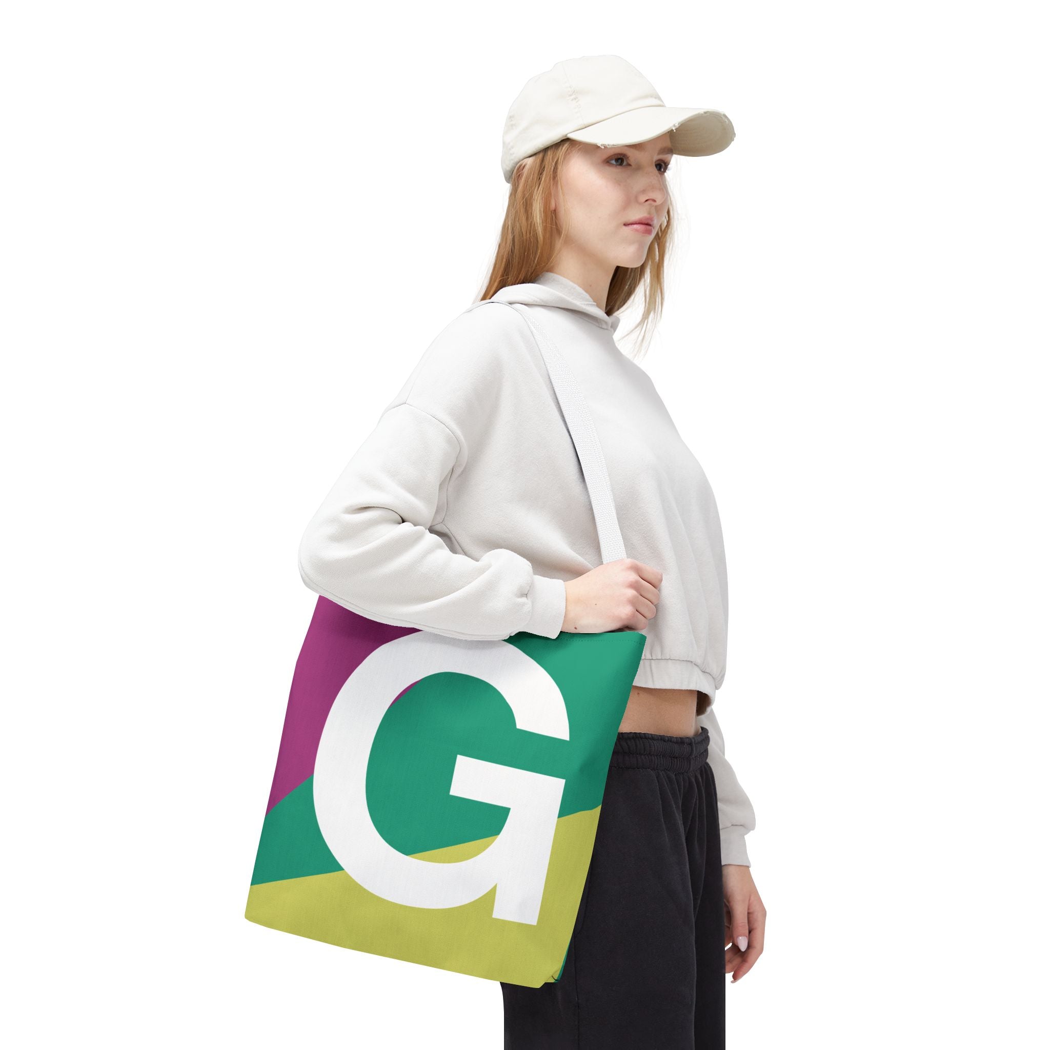 Monogram 'G' Colorblock Tote Bag — Personalized Initial G Shoulder Tote