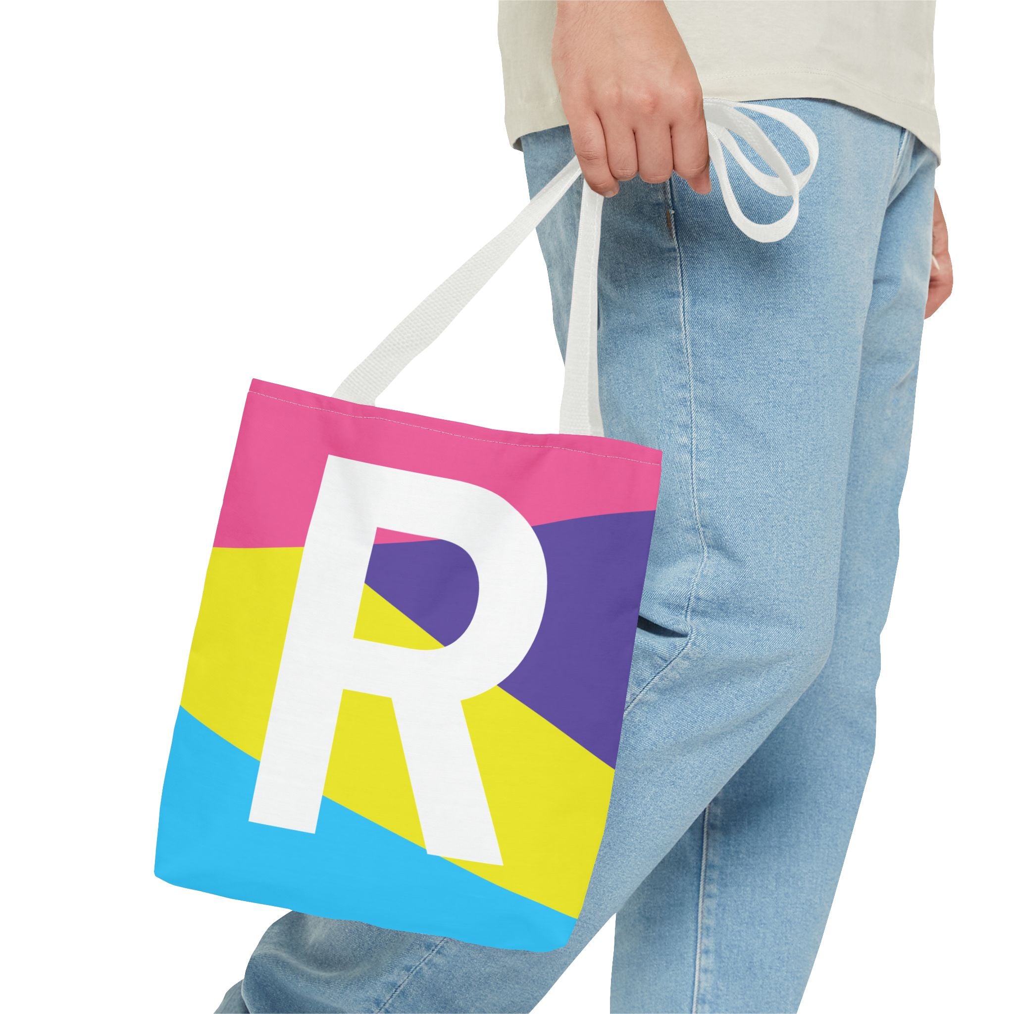 Monogram 'R' Colorblock Tote Bag — Personalized Initial R Shoulder Tote