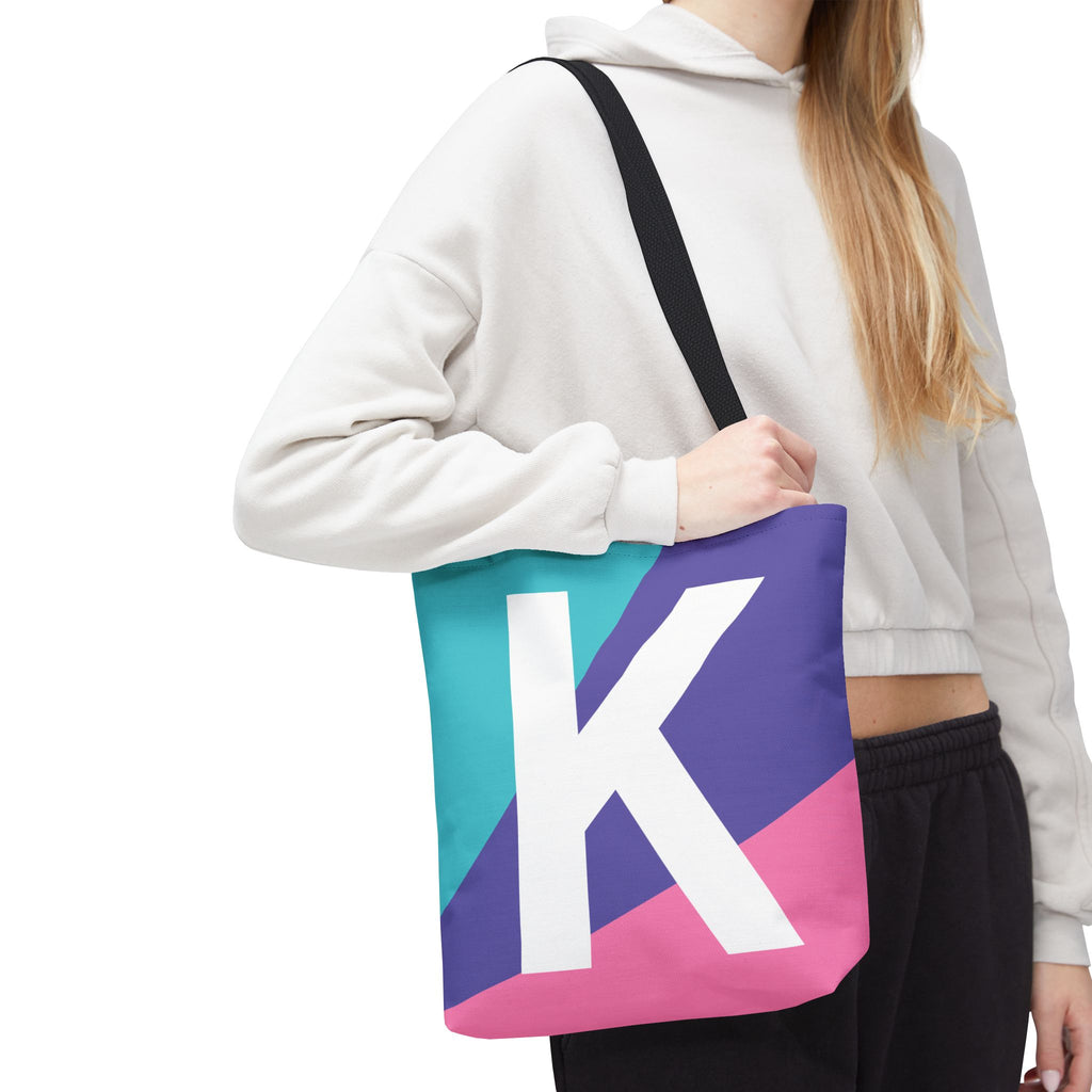 Monogram 'K' Colorblock Tote Bag — Personalized Initial K Shoulder Tote
