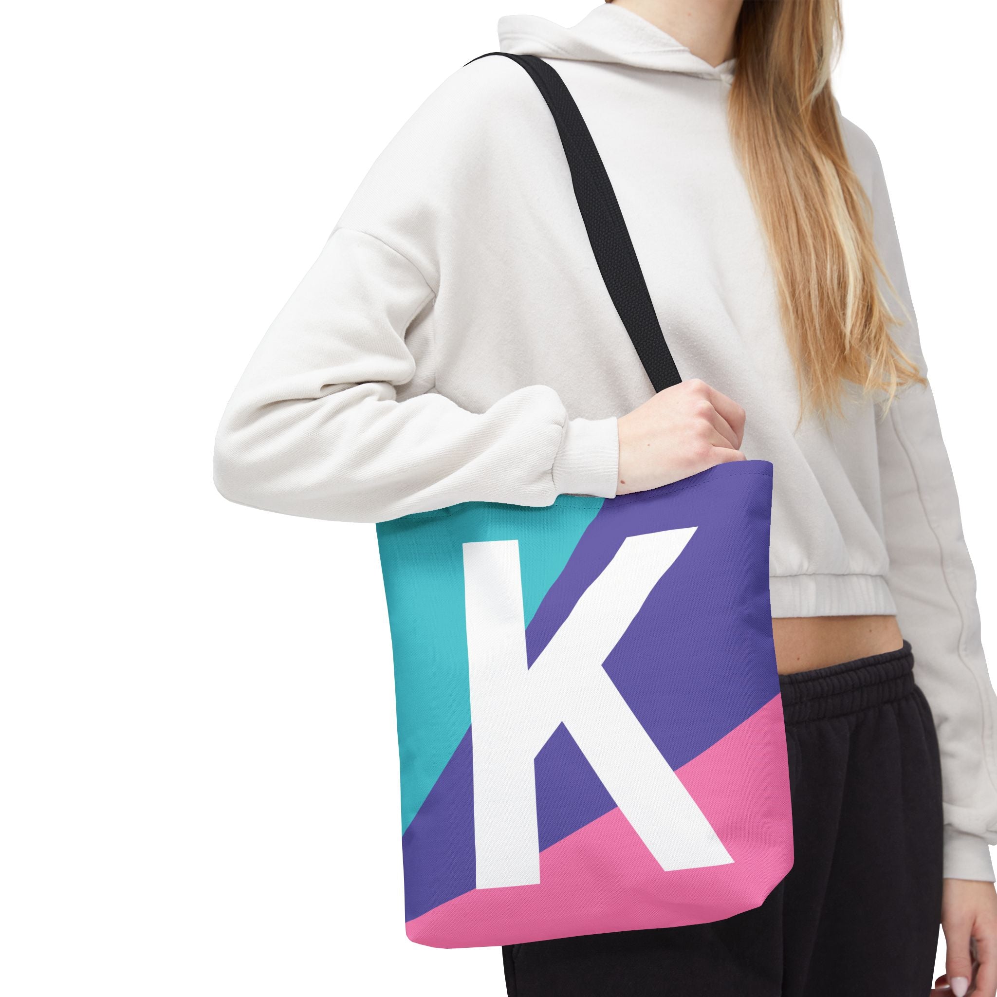 Monogram 'K' Colorblock Tote Bag — Personalized Initial K Shoulder Tote