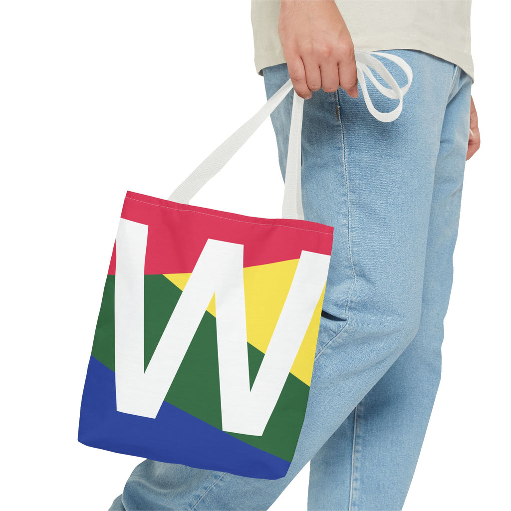 Monogram 'W' Colorblock Tote Bag — Personalized Initial W Shoulder Tote