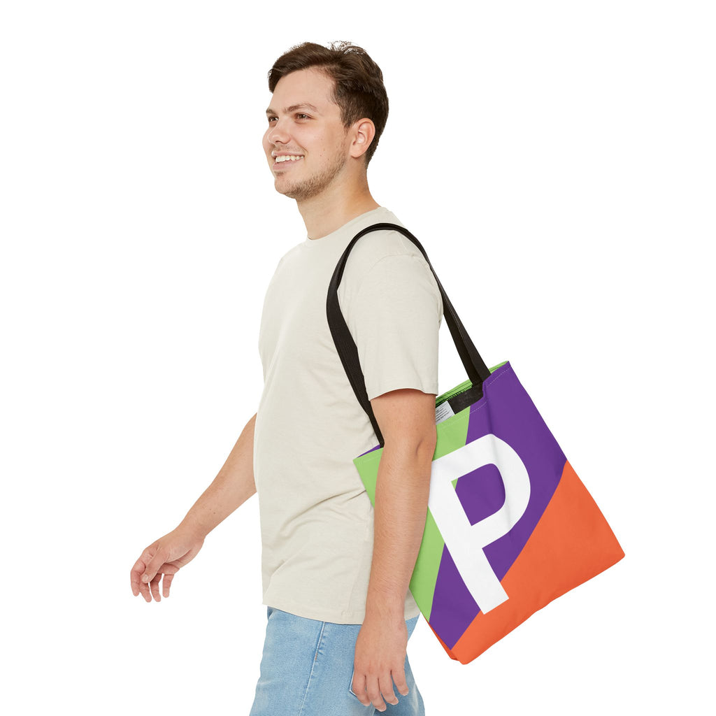 Monogram 'P' Colorblock Tote Bag — Personalized Initial P Shoulder Tote