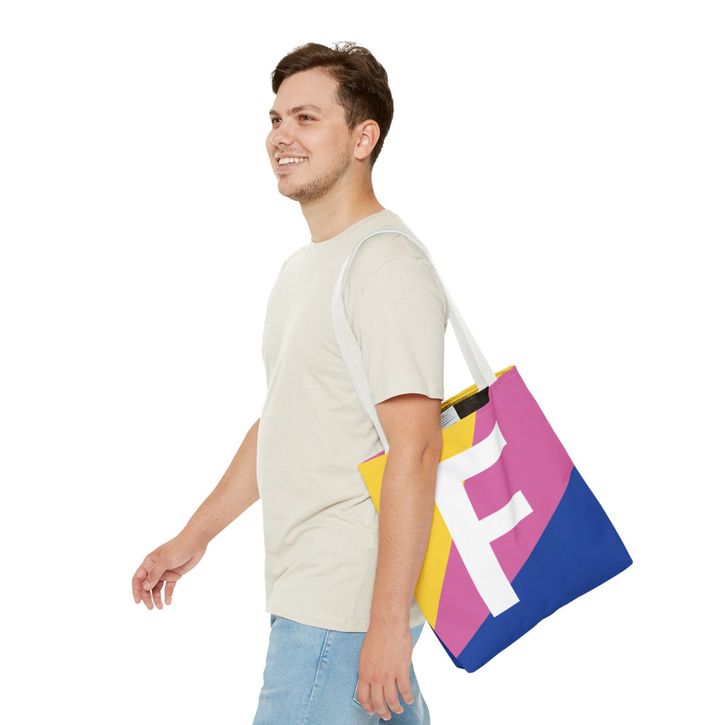 Monogram 'F' Colorblock Tote Bag — Personalized Initial F Shoulder Tote
