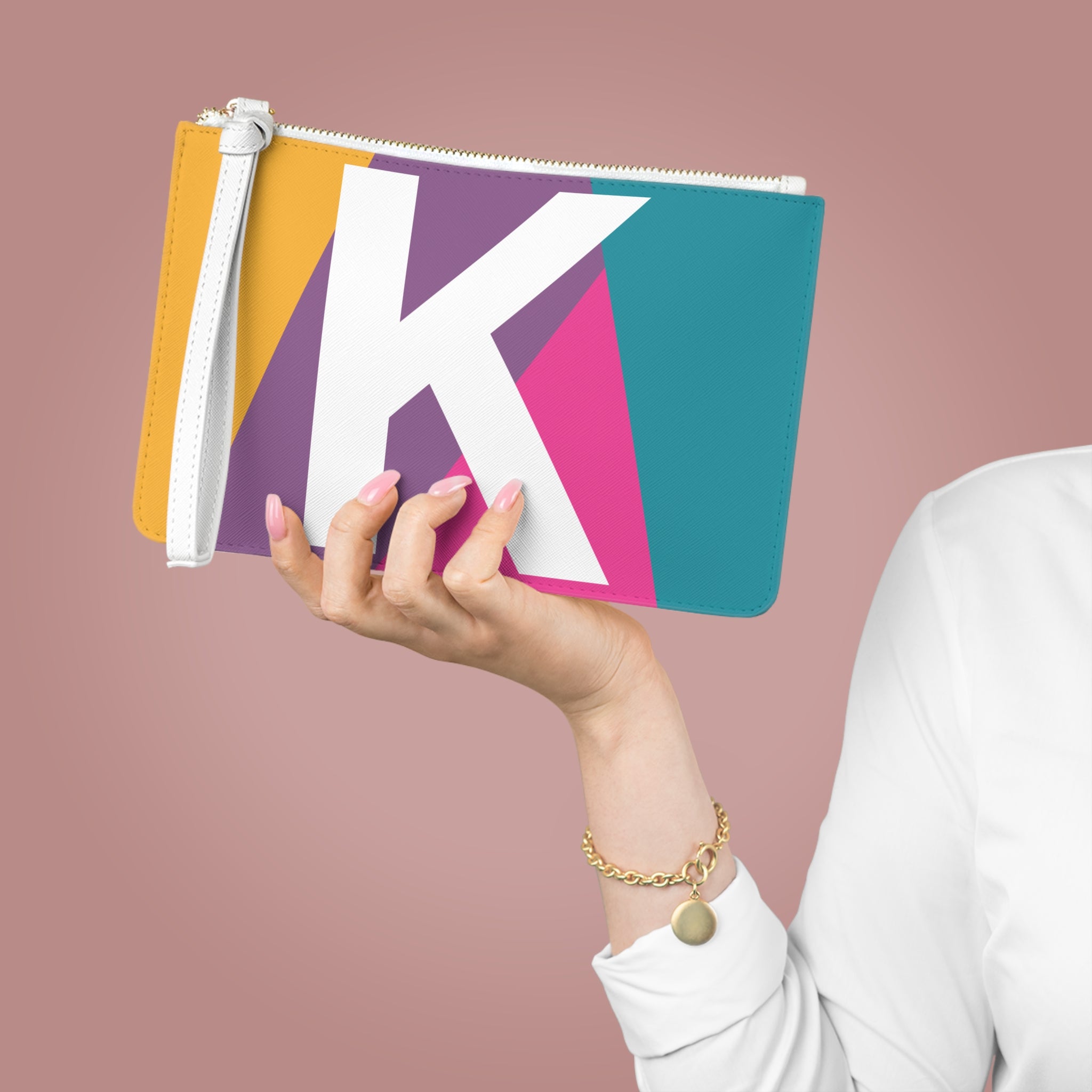 Monogram 'K' Colorblock Clutch Bag — Bold Geometric Wristlet for Everyday & Gifts