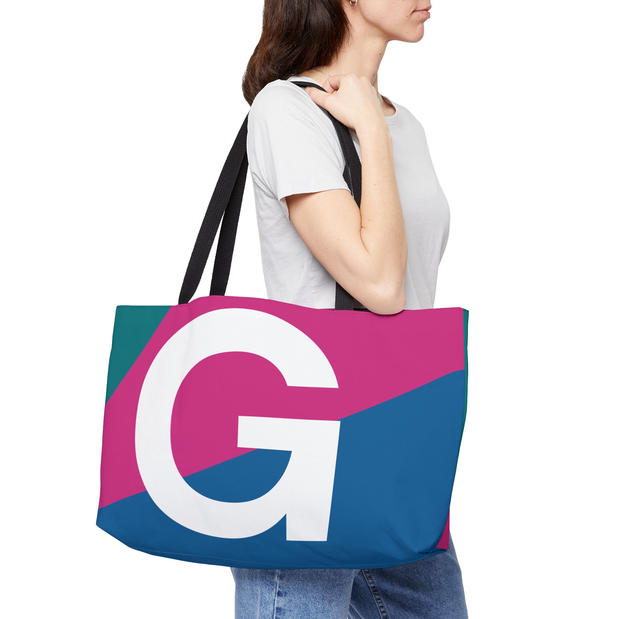 Personalized 'G' Colorblock Tote Bag — Monogram Weekender Tote