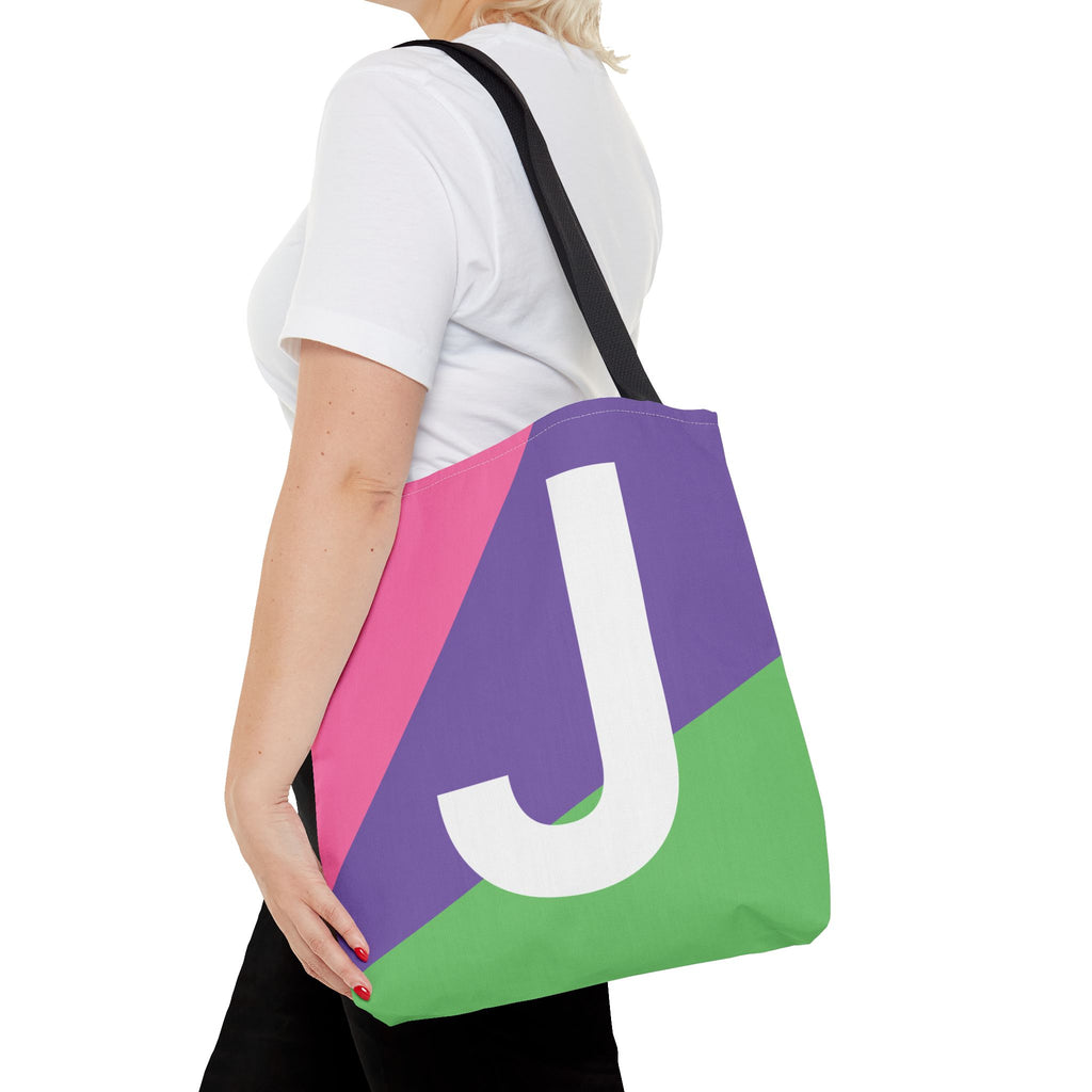 Monogram 'J' Colorblock Tote Bag — Personalized Initial J Shoulder Tote