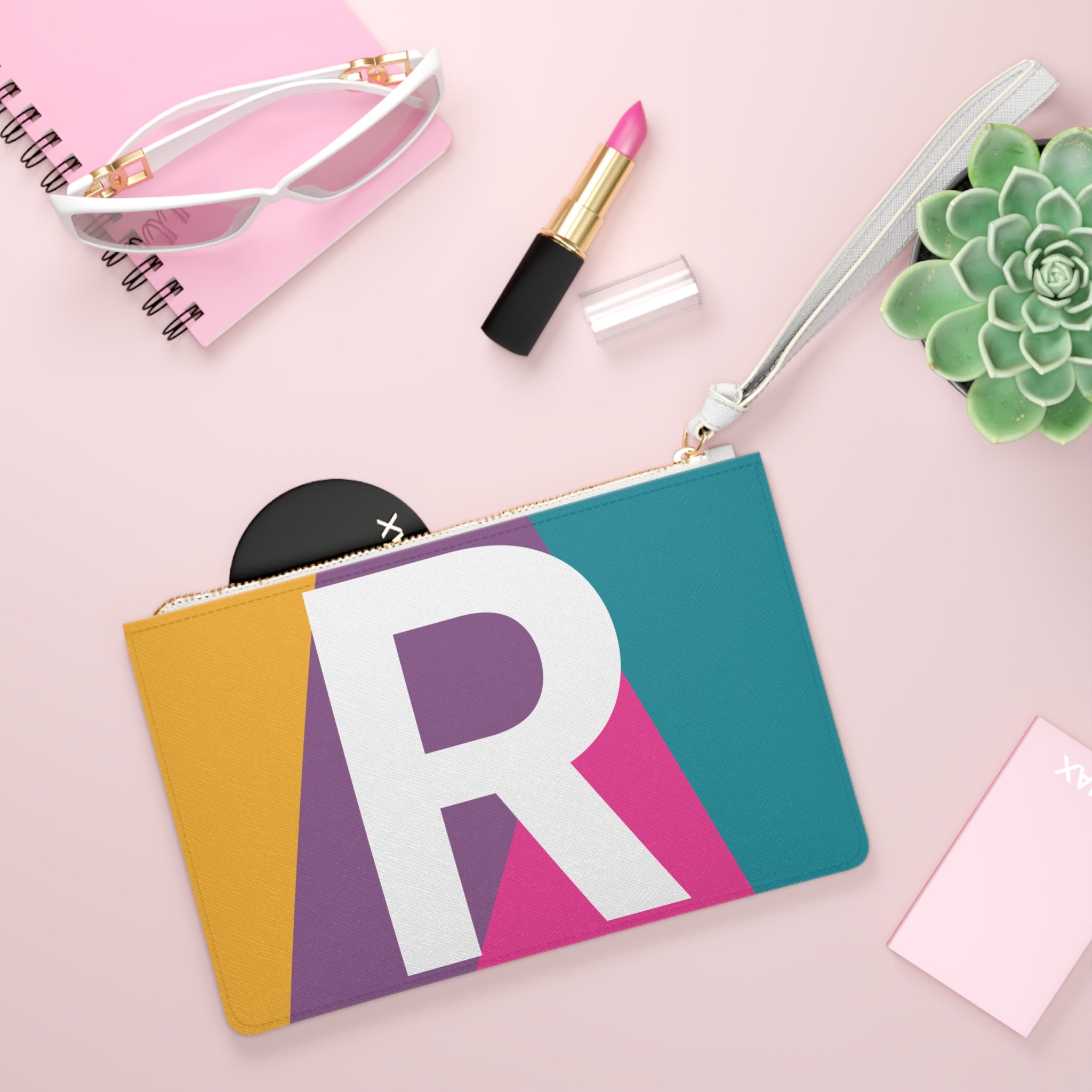 Monogram 'R' Colorblock Clutch Bag — Bold Geometric Wristlet for Everyday & Gifts