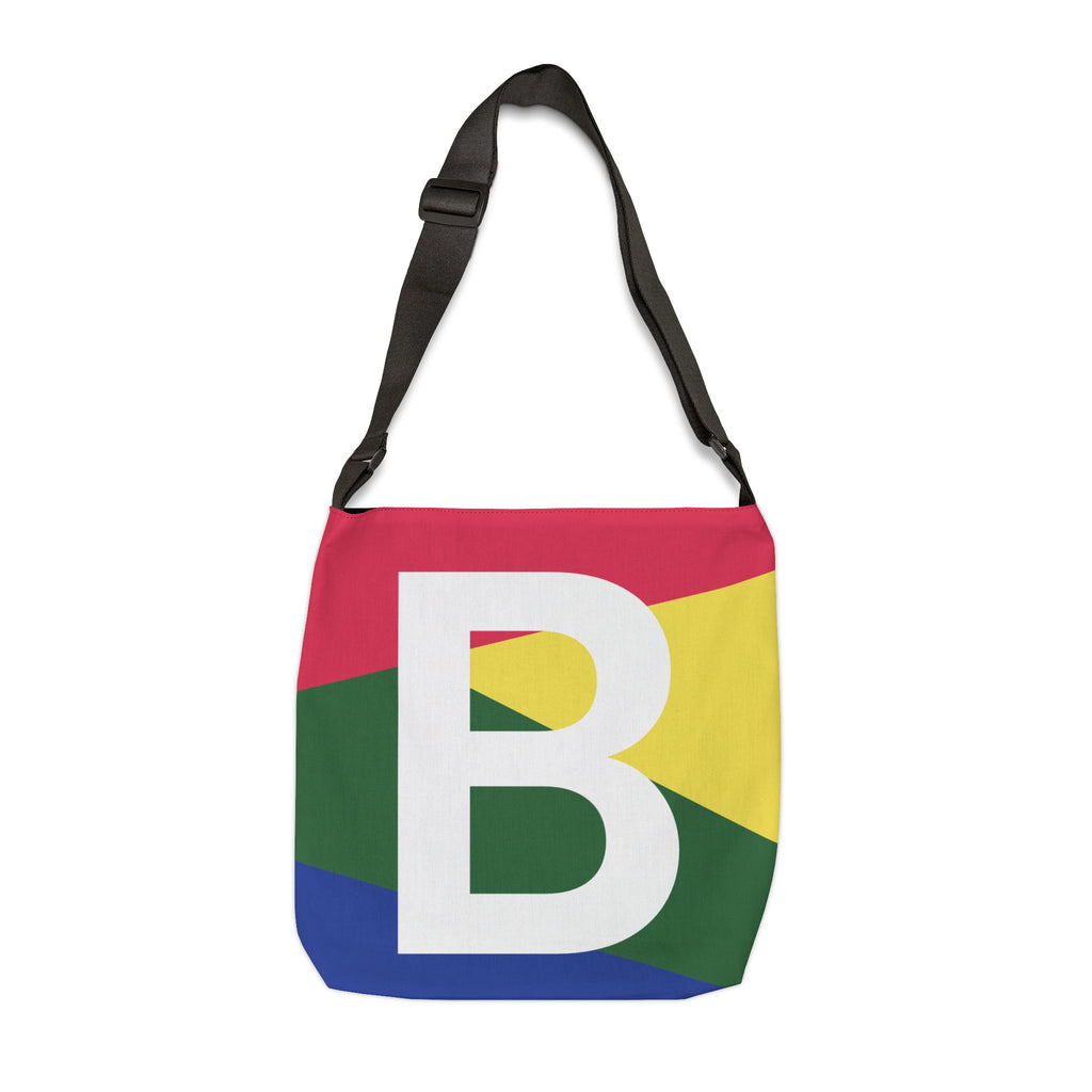 Initial Letter 'B' Colorblock Adjustable Tote Bag — Monogram Alphabet Shoulder Bag