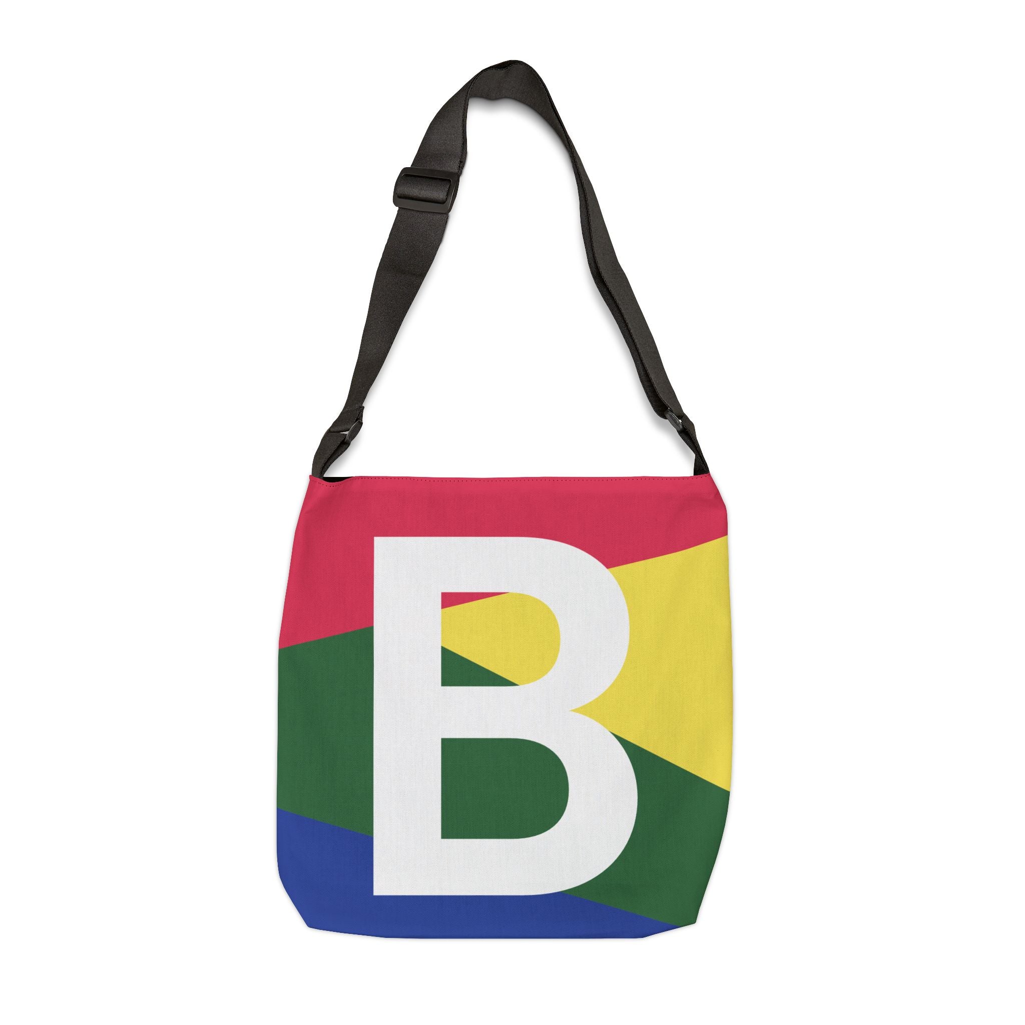 Initial Letter 'B' Colorblock Adjustable Tote Bag — Monogram Alphabet Shoulder Bag